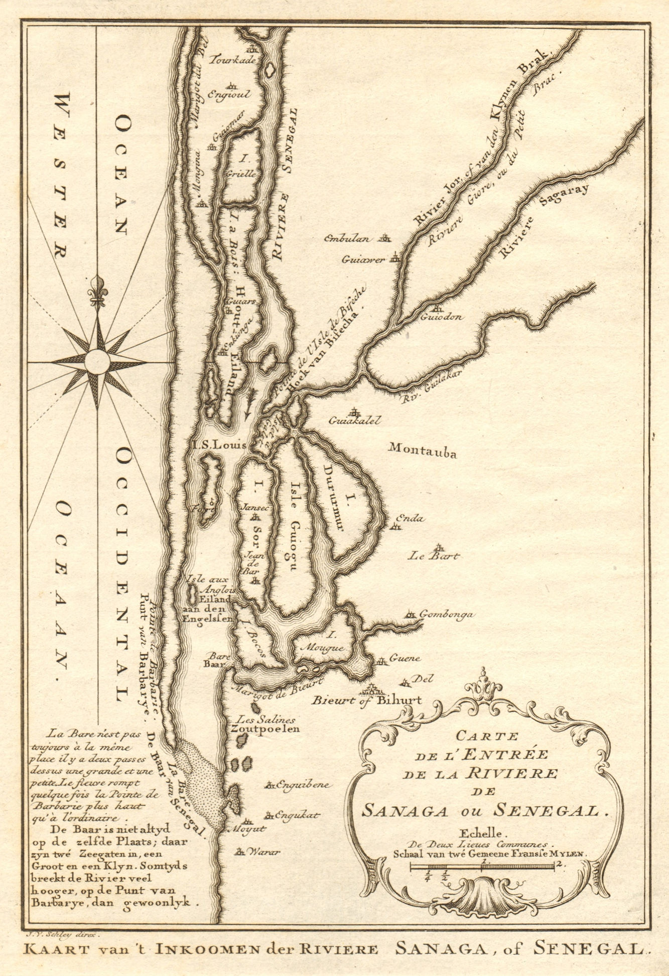 Associate Product 'Carte de I'Entrée de la Rivière de Sanaga ou Senegal'. BELLIN/SCHLEY 1747 map