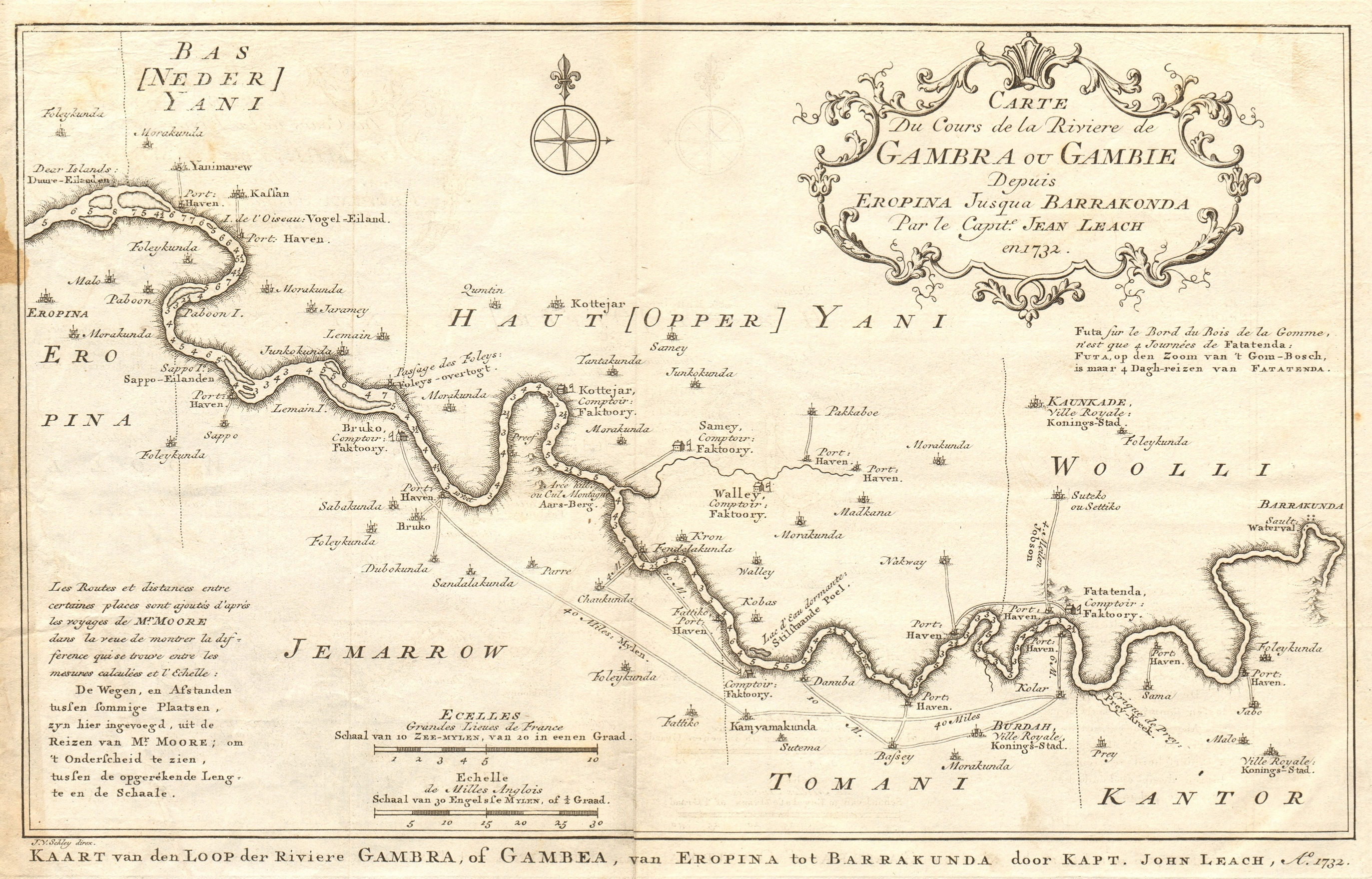 Rivière de Gambra ou Gambie, depuis Eropina… Gambia river BELLIN/SCHLEY 1747 map