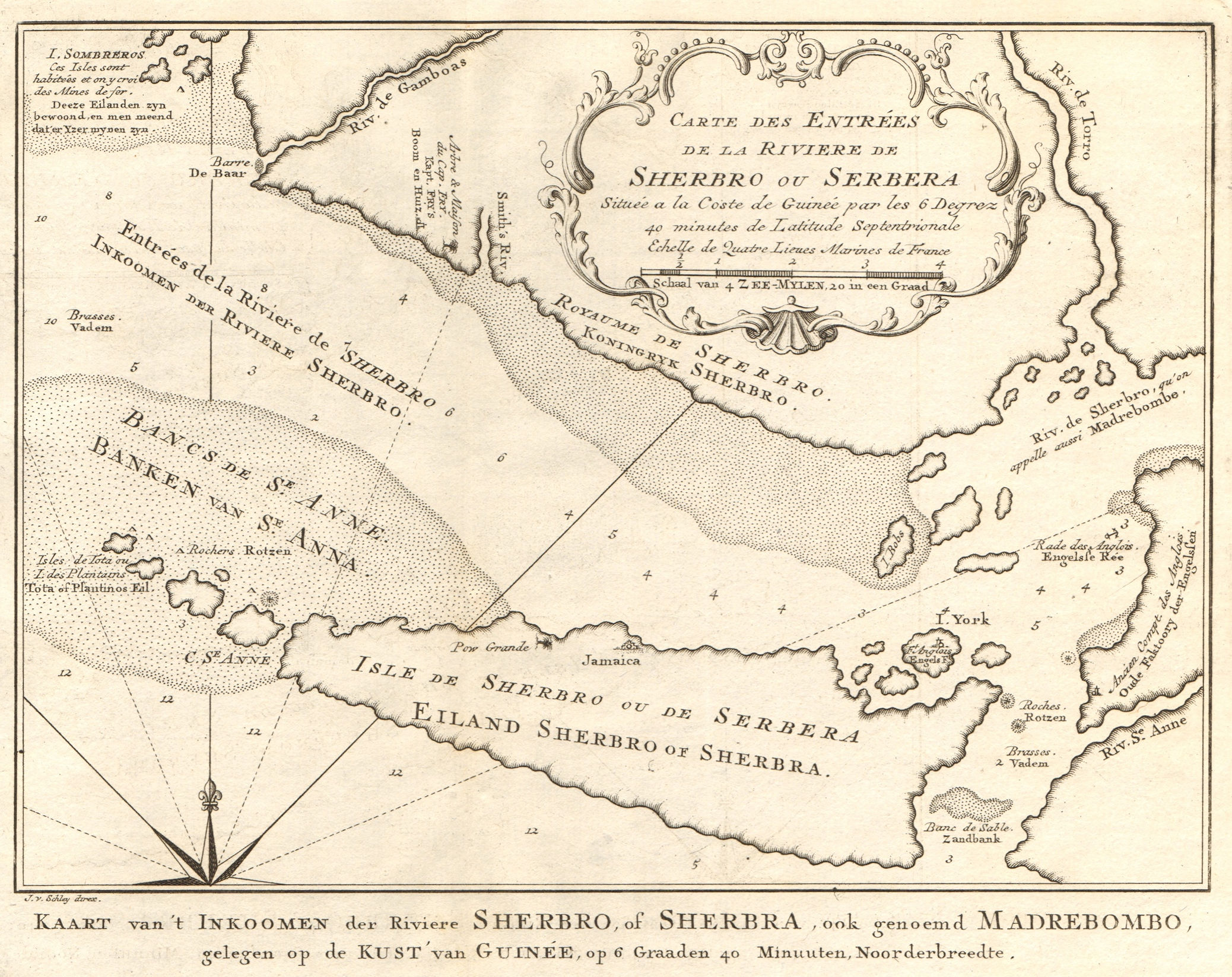 'Entrées de la rivière de Scherbro'. Sherbro Sierra Leone BELLIN/SCHLEY 1747 map