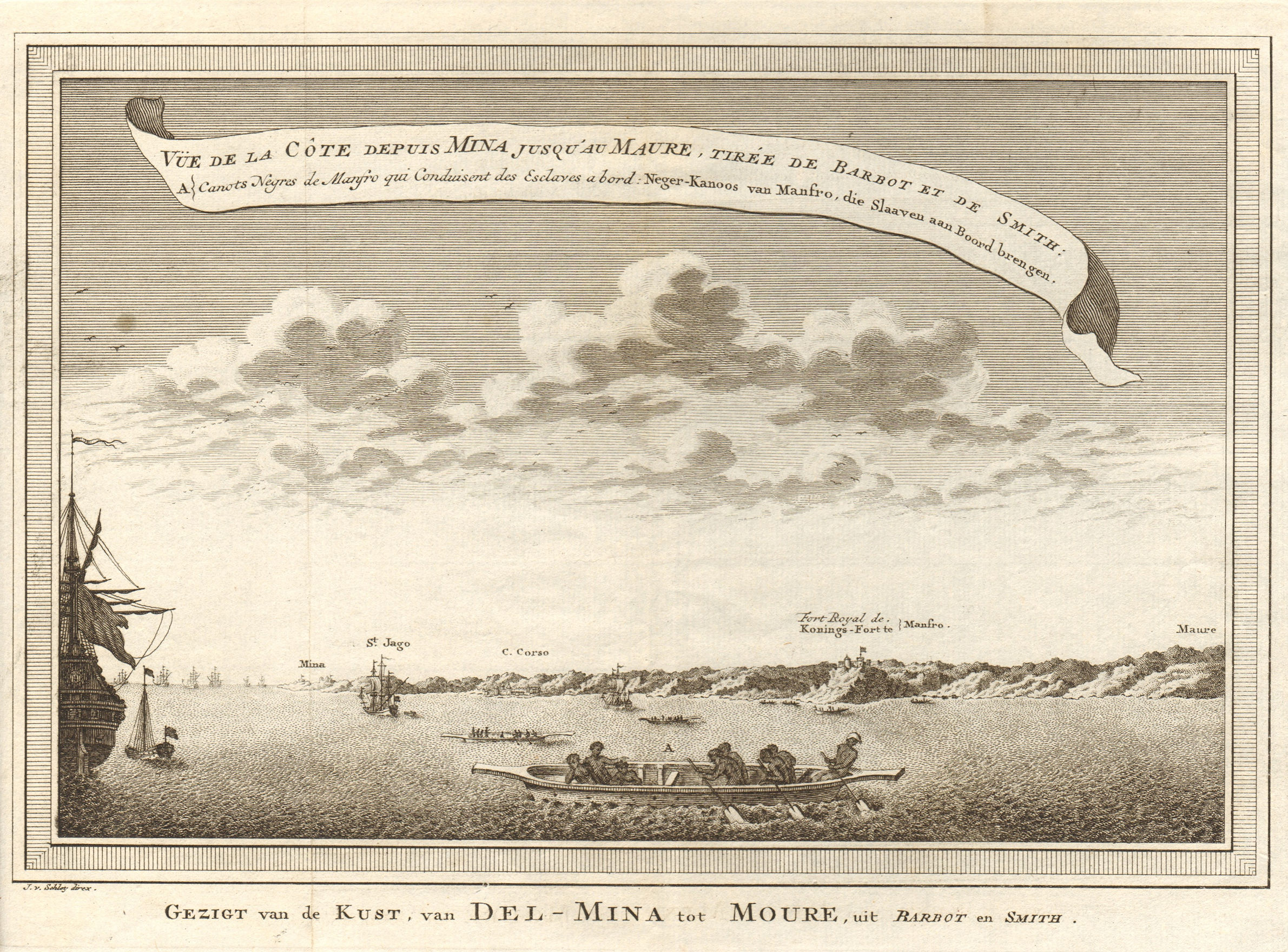 'La Côte depuis Mina… à Maure'. Ghana coast Elmina Cape Coast Moree. SCHLEY 1747