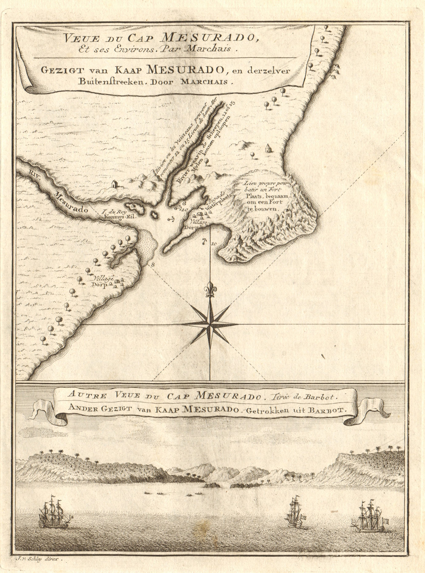 Associate Product 'Veue du Cap Mesurado…' Cape Mesurado, Monrovia, Liberia. BELLIN/SCHLEY 1748 map