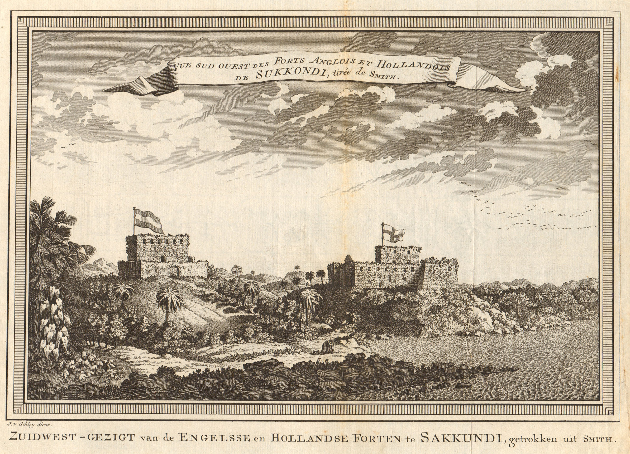 Associate Product View of English Fort Sekondi & Dutch Fort Orange, Takoradi, Ghana. SCHLEY 1748