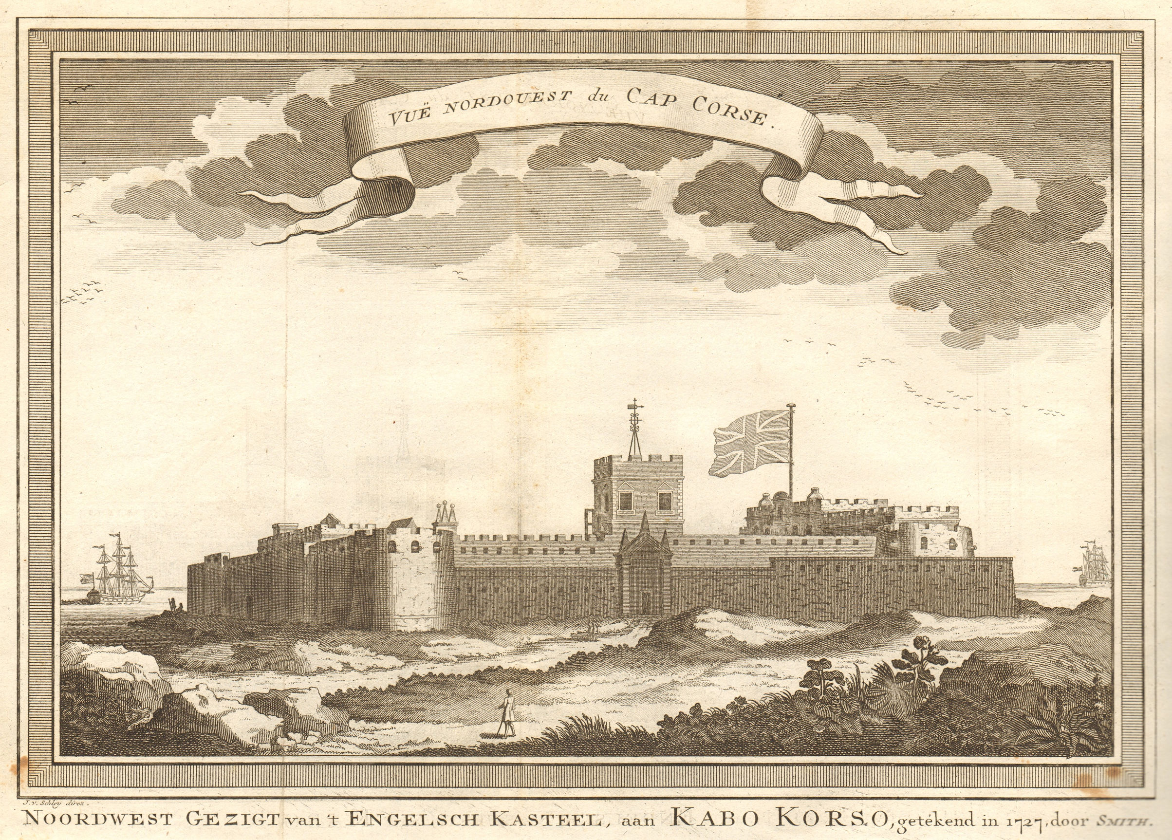 Associate Product 'Vue Nord-Ouest du Cap Corse'. Ghana. NW view of Cape Coast Castle. SCHLEY 1748