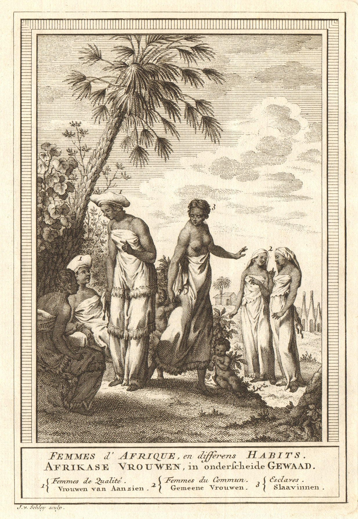 'Femmes d'Afrique, en differens habits'. West African women dress. SCHLEY 1748