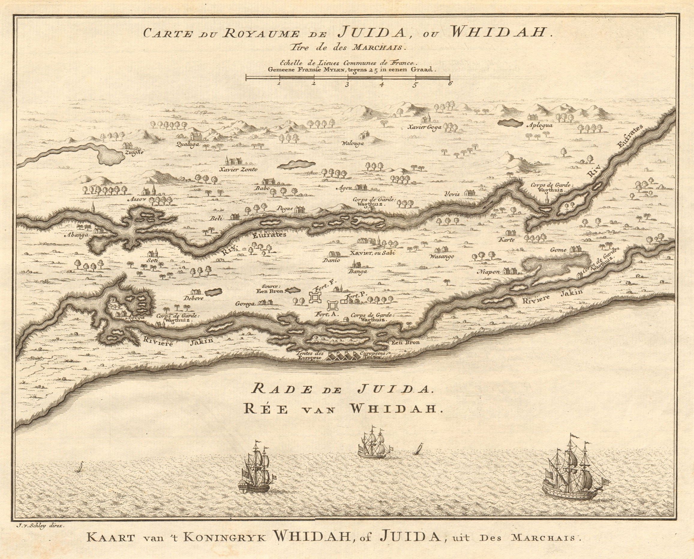 'Carte du Royaume de Juida ou Whidah'. Ouidah, Benin. BELLIN/SCHLEY 1748 map