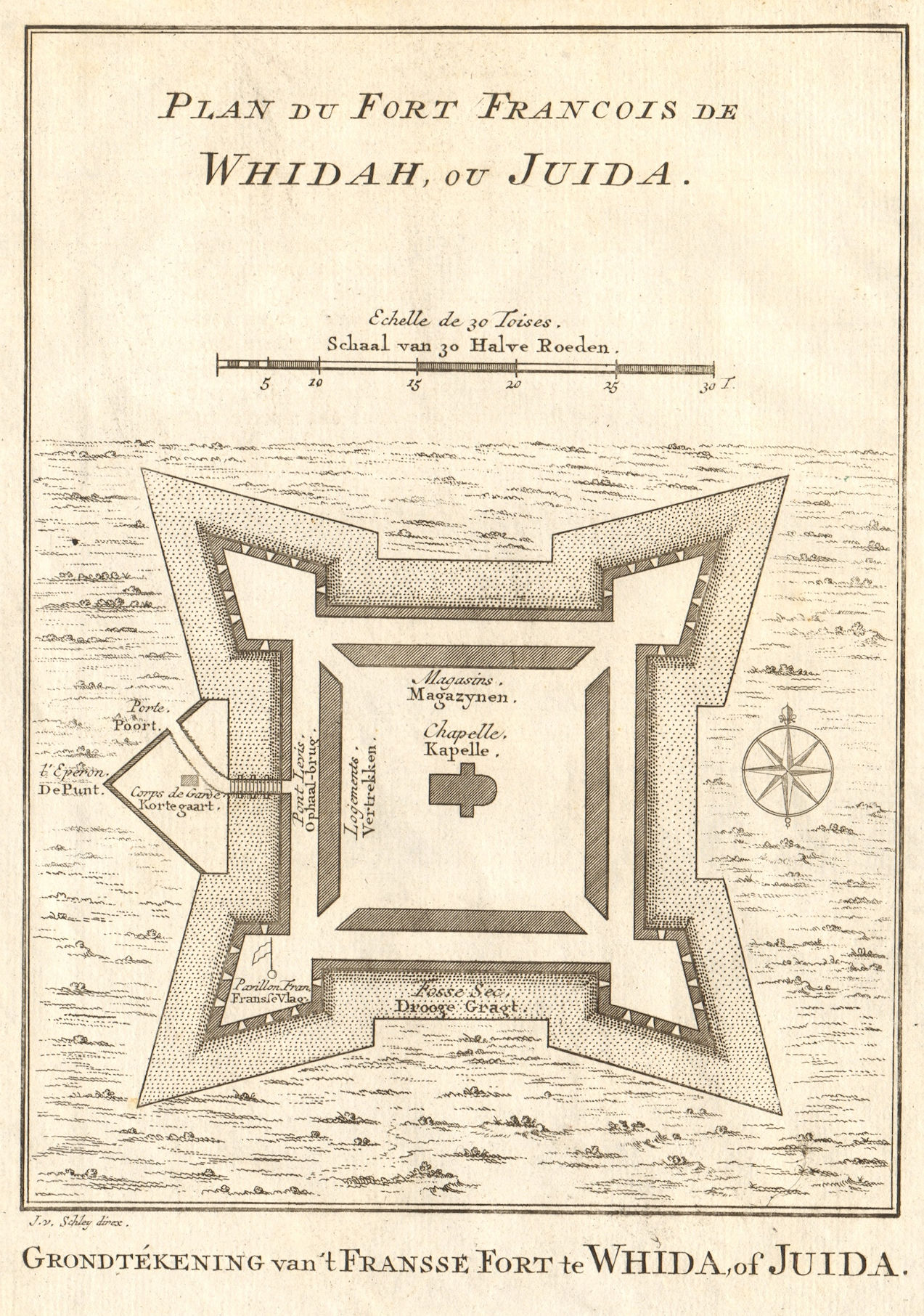 'Plan du Fort François de Whidah ou Juida'. Ouidah Benin. BELLIN/SCHLEY 1748 map