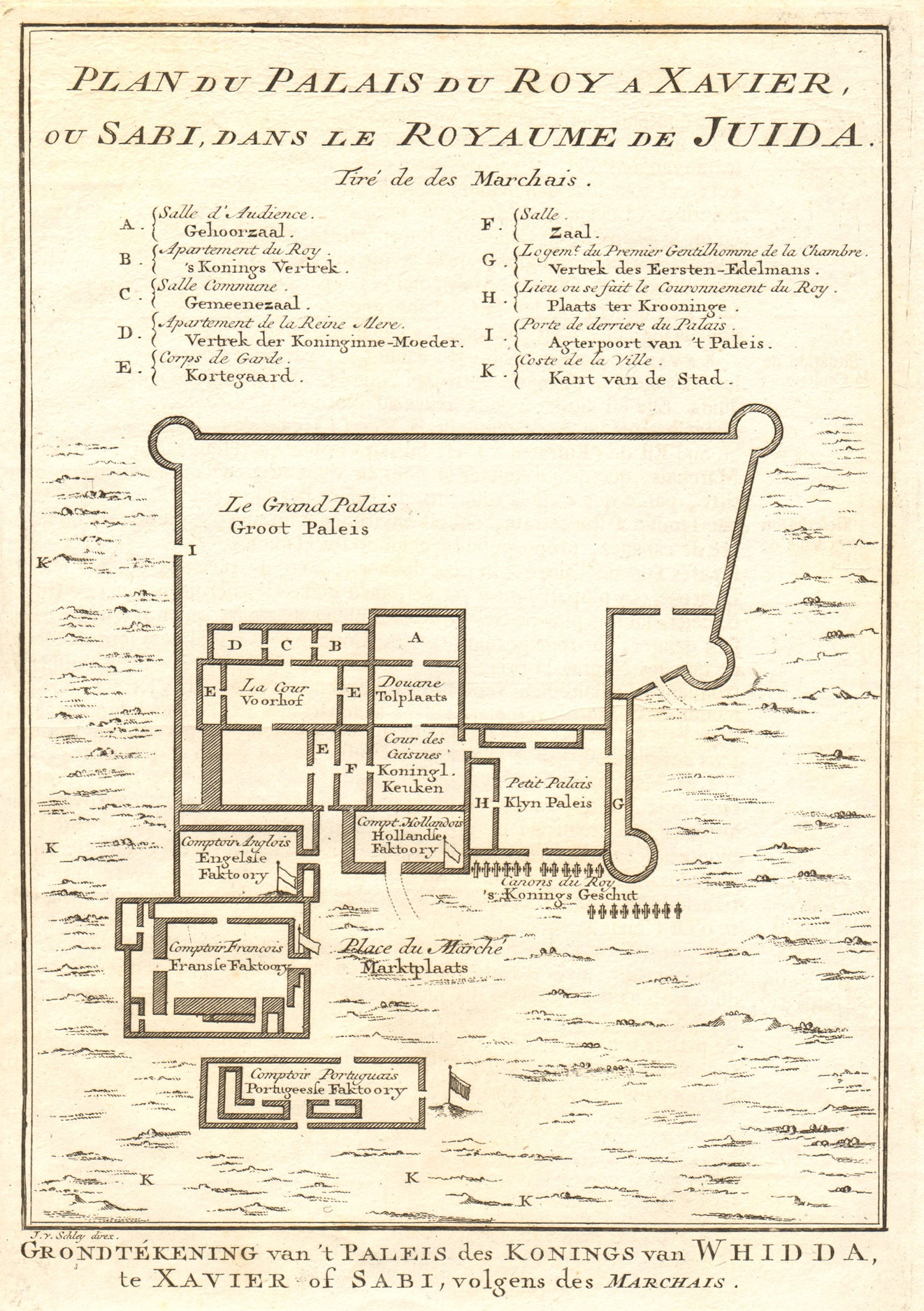 Associate Product 'Palais du Roy à Xavier'. King's Palace, Ouidah, Benin BELLIN/SCHLEY 1748 map