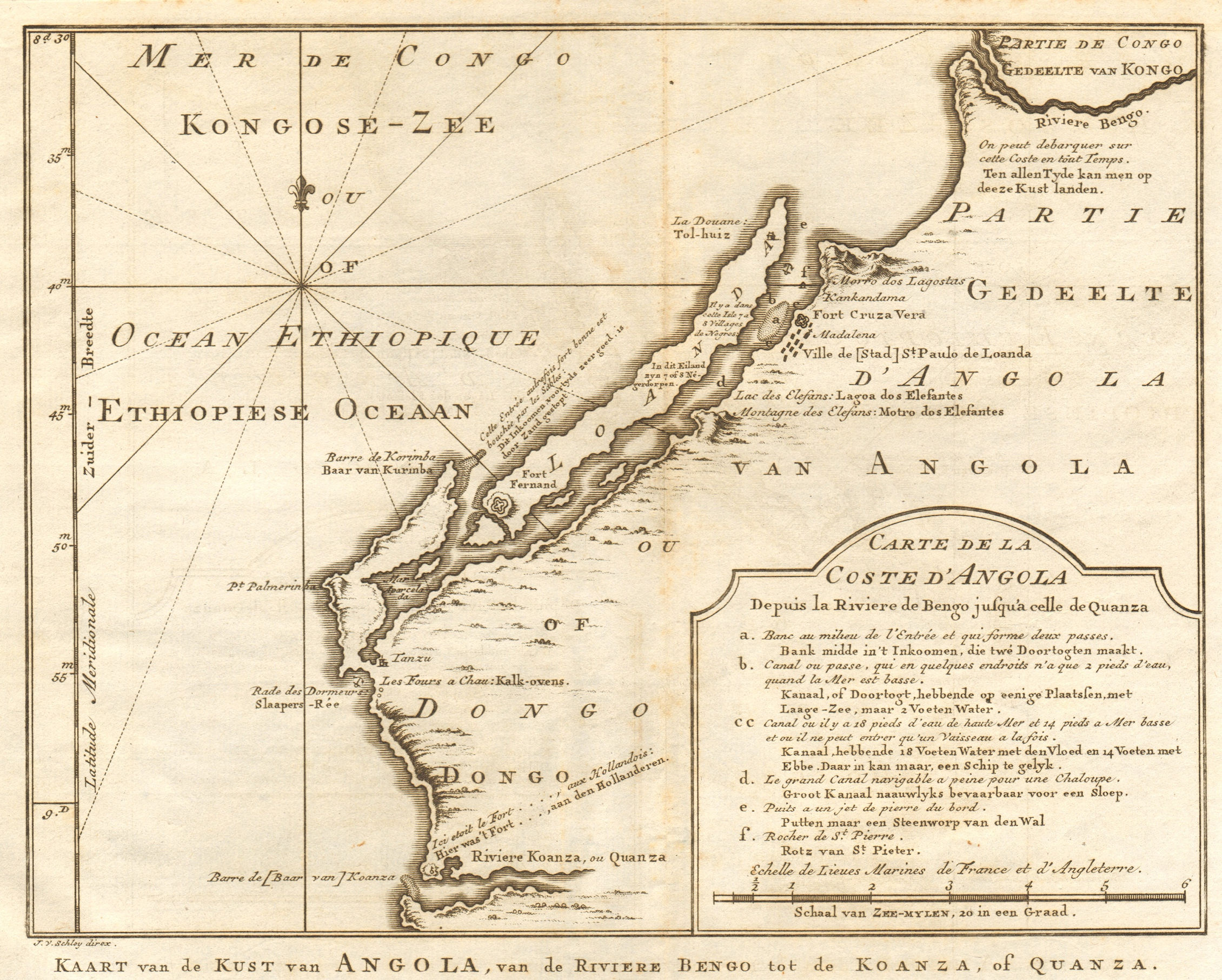 'Coste d'Angola…' between Bengo & Cuanza Rivers. Luanda. BELLIN/SCHLEY 1748 map