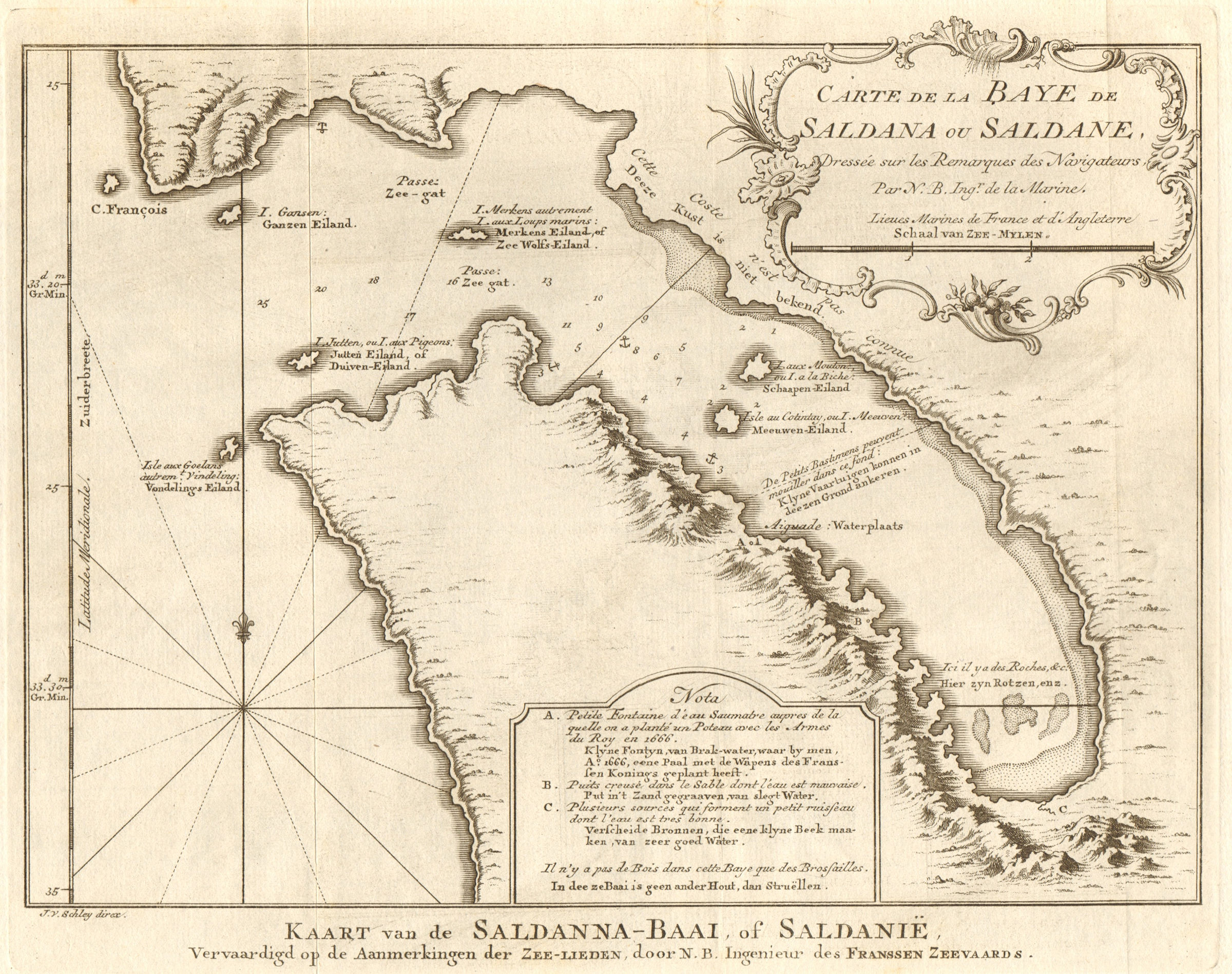 'Carte de la Baye de Saldana'. Saldanha Bay, South Africa BELLIN/SCHLEY 1748 map