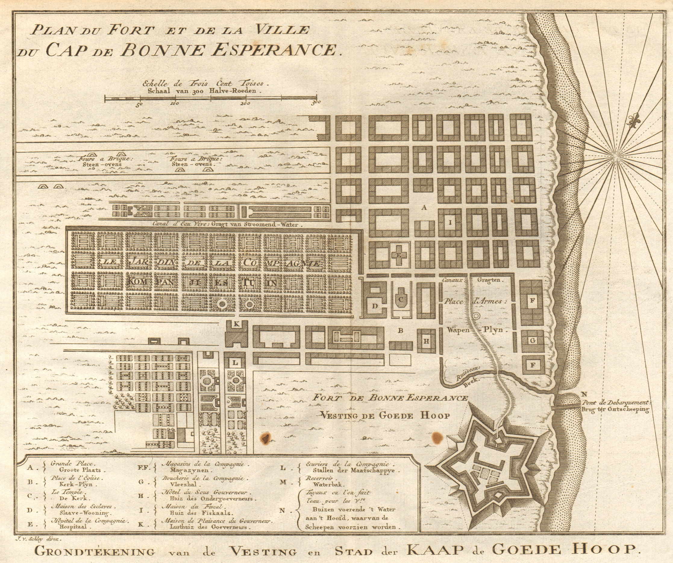 Fort &… ville du Cap de Bonne Espérance. Cape Town. BELLIN/SCHLEY 1748 old map