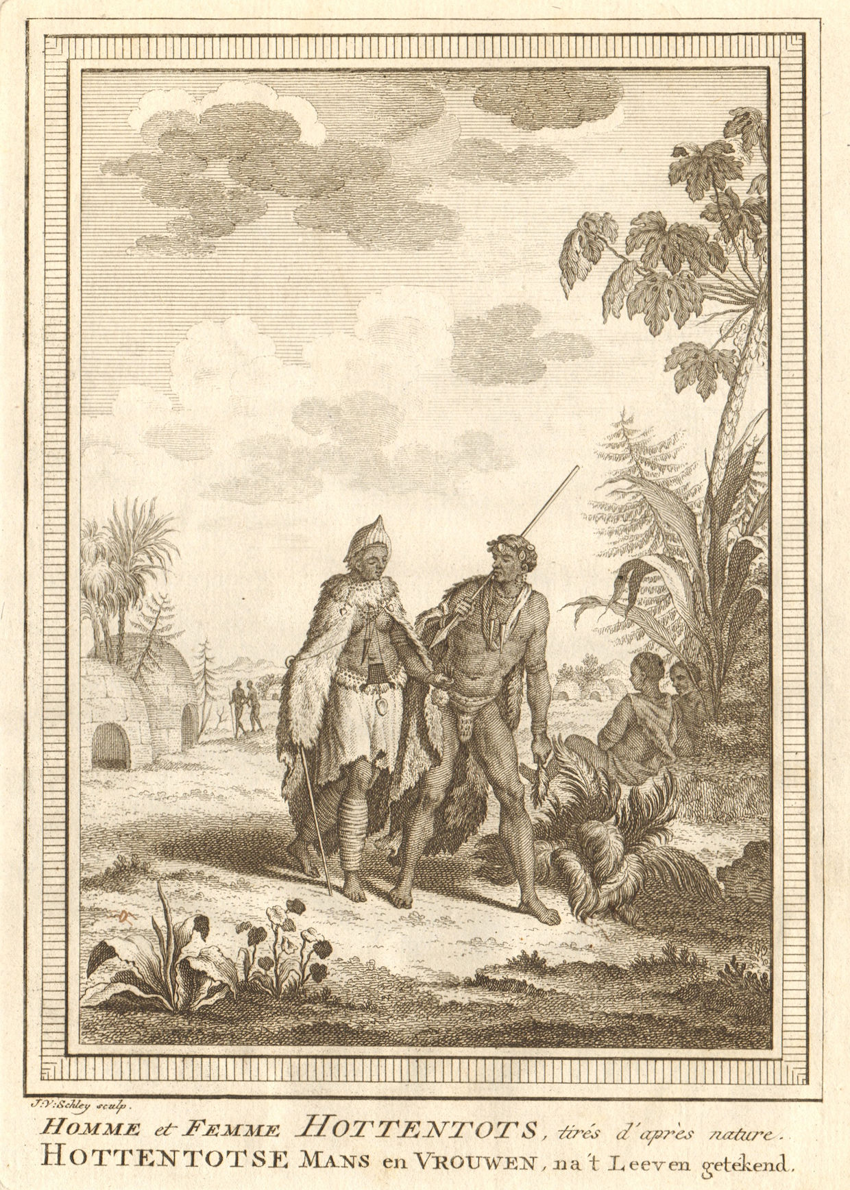 Associate Product 'Homme et Femme Hottentots'. Southern Africa. Khoikhoi man & woman. SCHLEY 1748