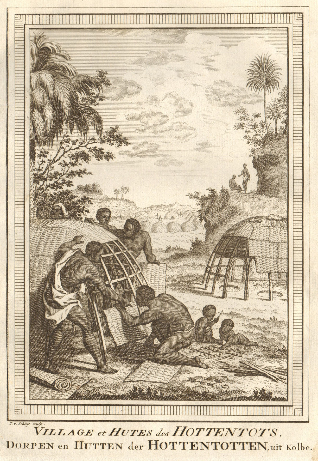 Associate Product 'Village & Hutes des Hottentots'. Southern Africa. Khoikhoi village. SCHLEY 1748