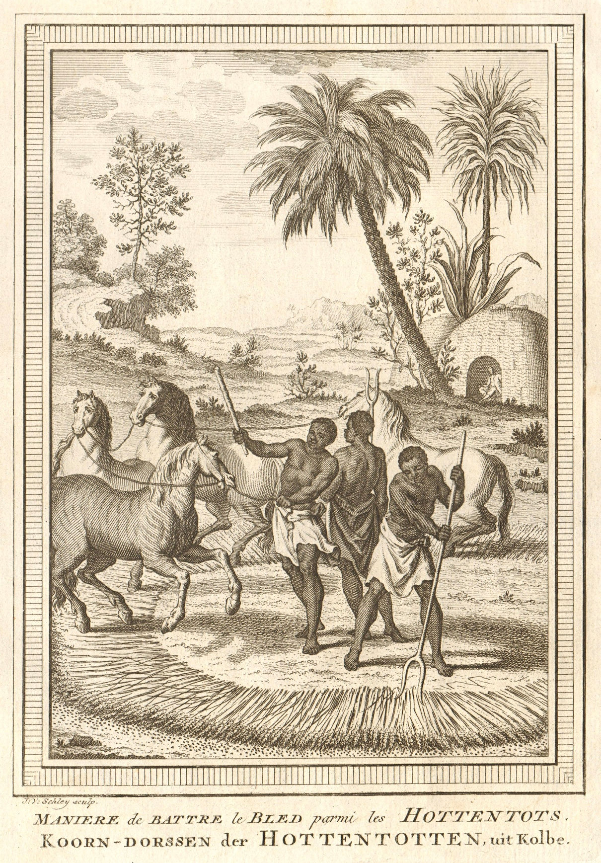 Associate Product Southern Africa. Hottentot / Khoikhoi corn threshing method. SCHLEY 1748 print