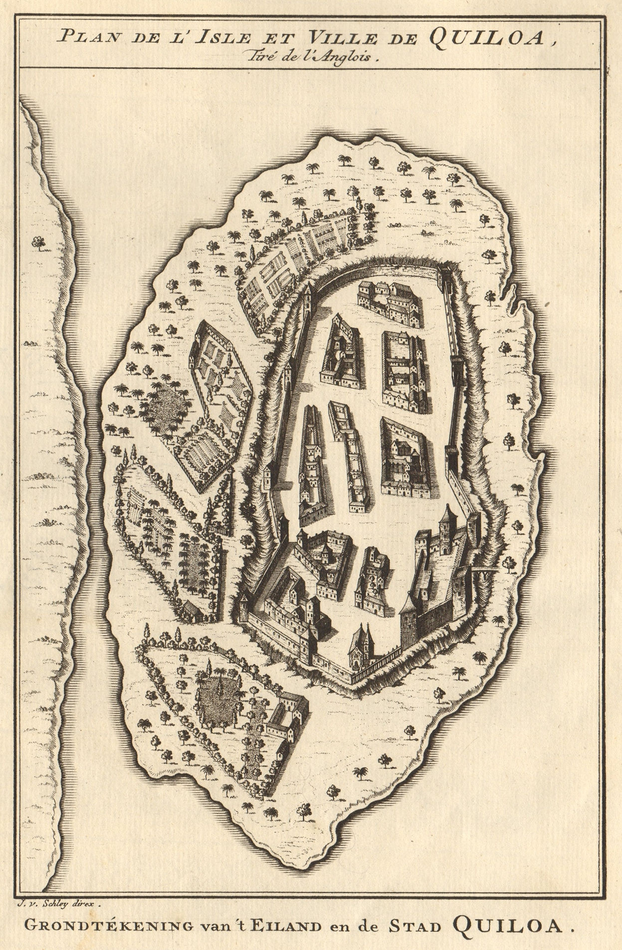 Associate Product 'I'Isle et Ville de Quilloa'. Kilwa island, Tanzania. BELLIN/SCHLEY 1748 map