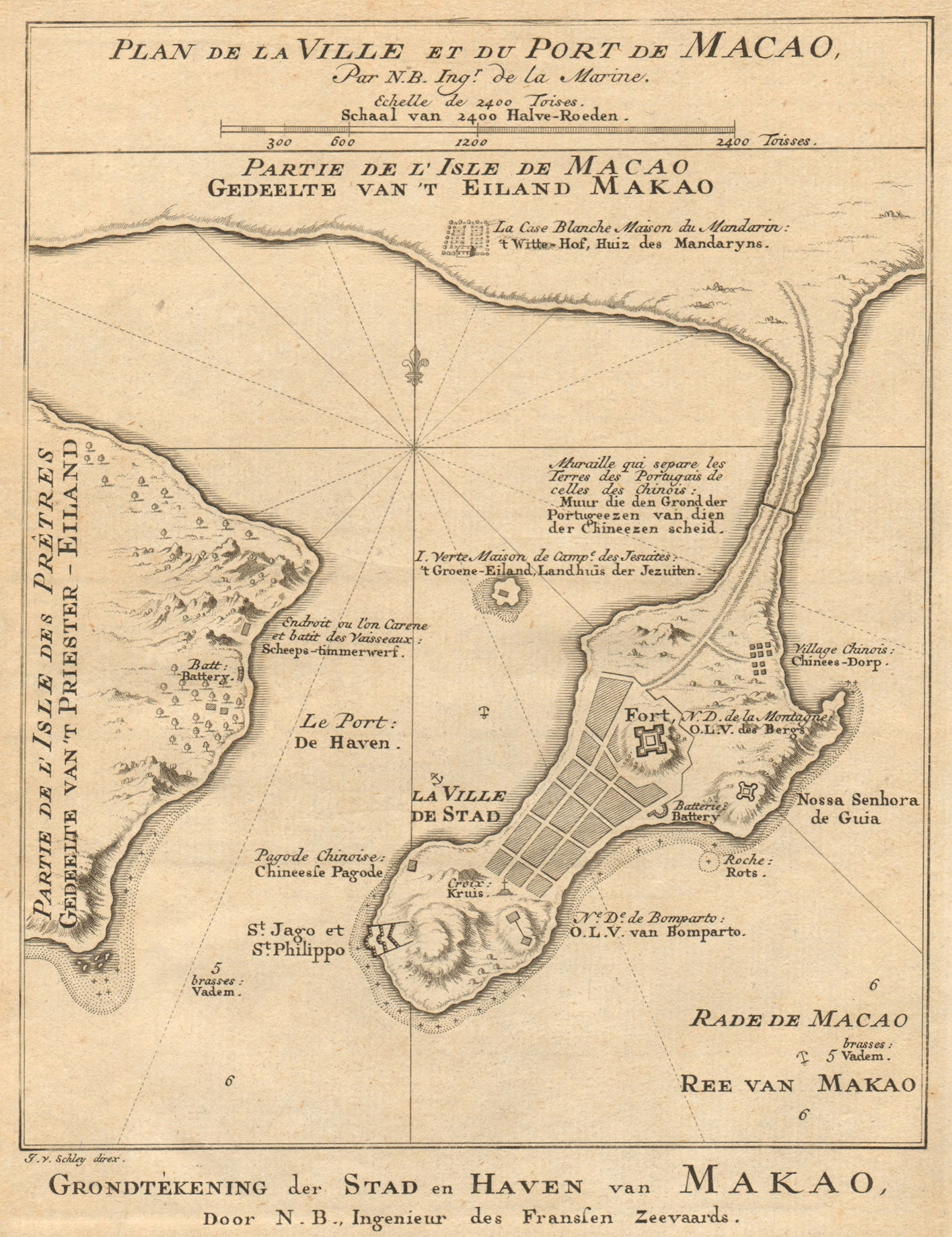 Town city 'Plan de la ville et du port de Macao'. Macau. BELLIN/SCHLEY 1749 map