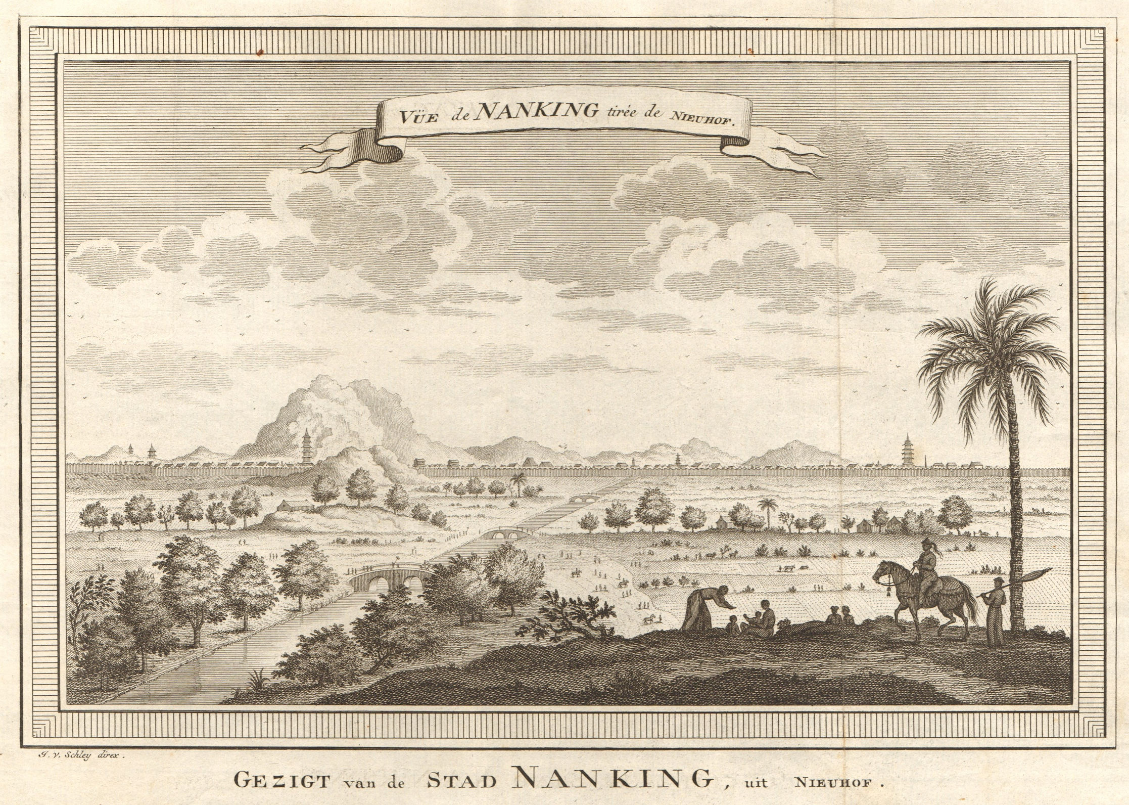 'Vue de Nanking tirée de Nieuhof'. China. View of Nanjing. SCHLEY 1749 print