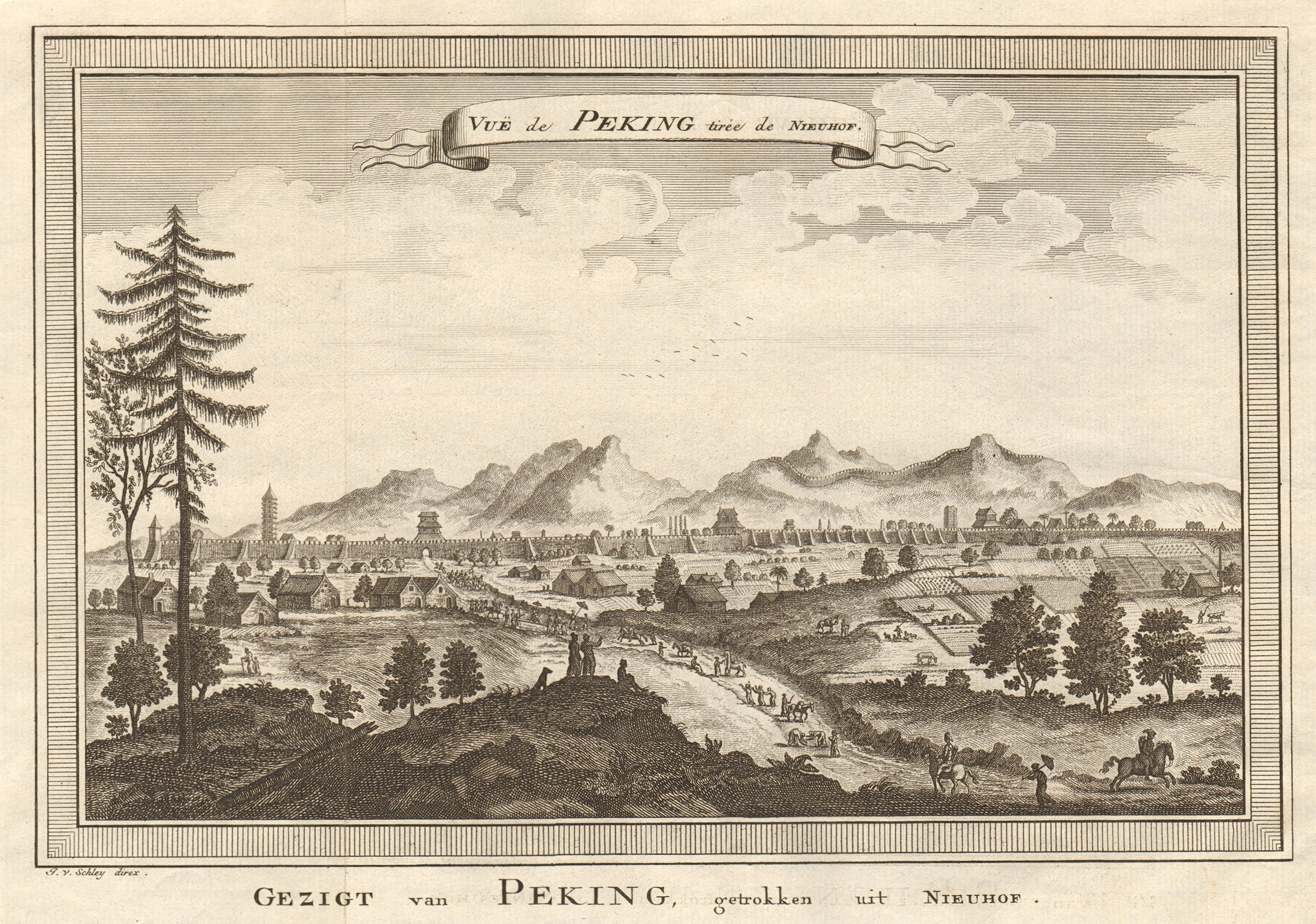 'Vue de Peking'. China. View of Beijing, after Nieuhof. SCHLEY 1749 old print