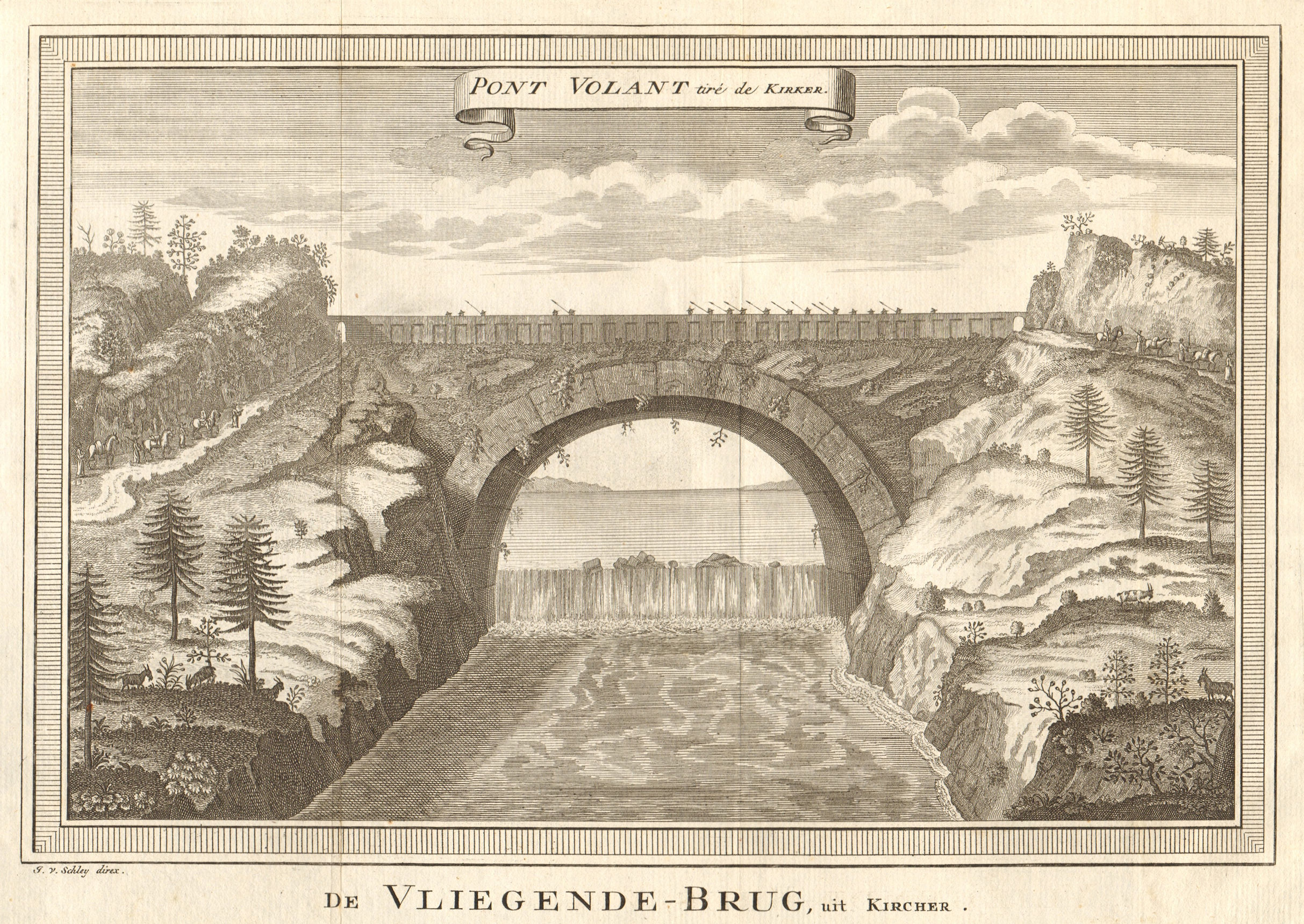 Associate Product 'Pont Volant, tiré de Kircher'. China. Flying Bridge. SCHLEY 1749 old print