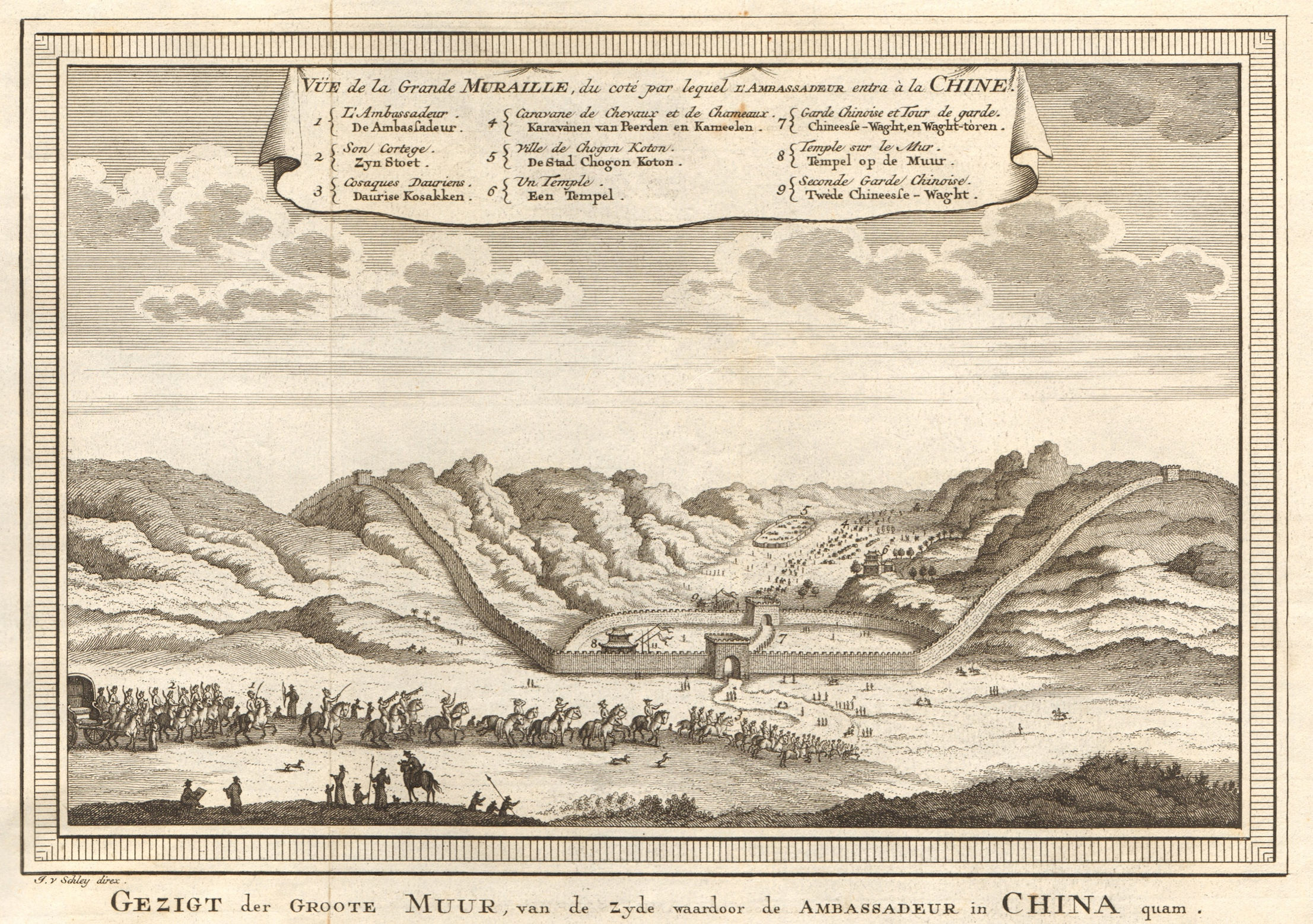 'La Grande Muraille'. Isbrand Ides China 1693 Great Wall. Qiqihar. SCHLEY 1749