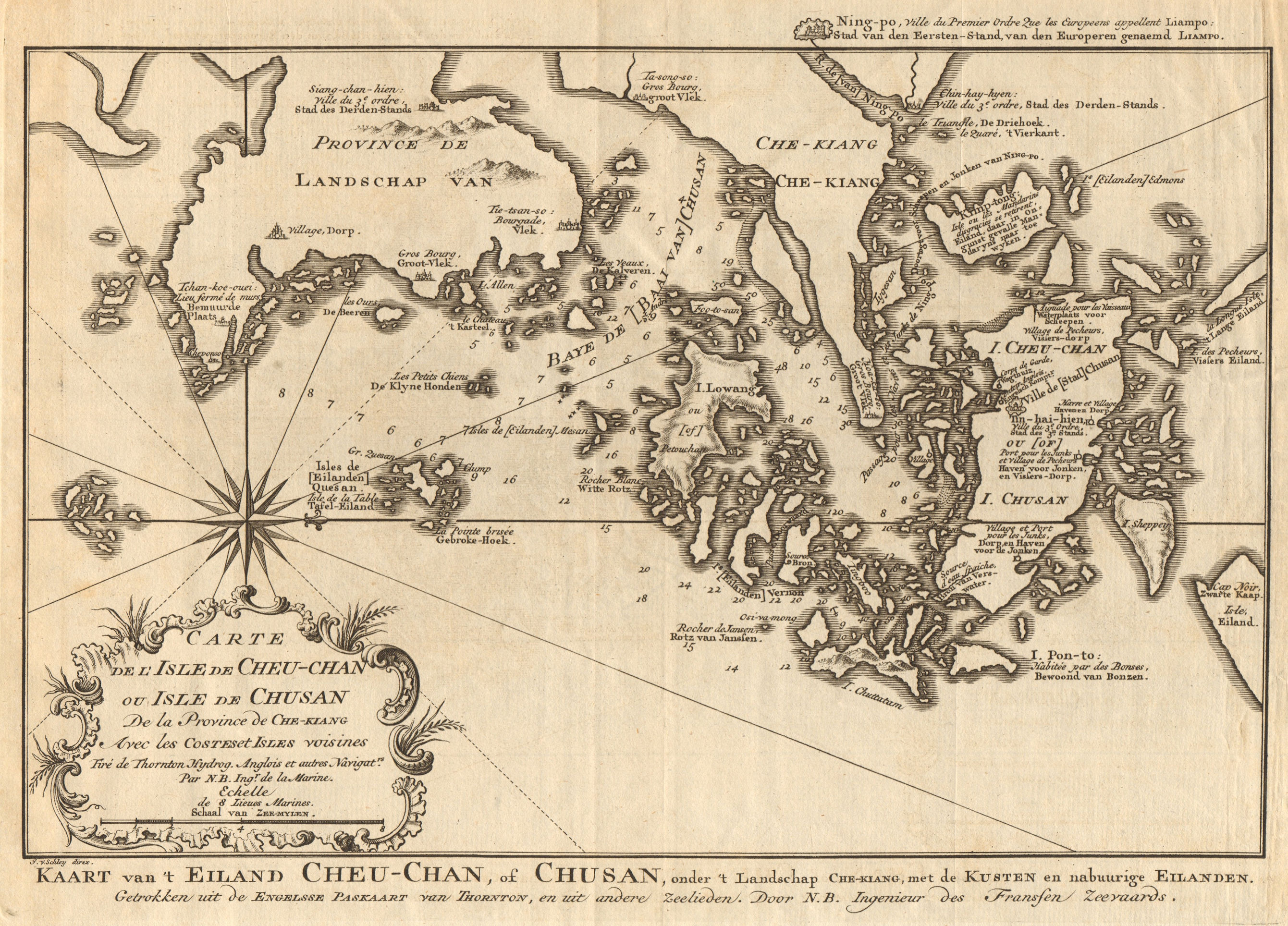 'L’lsle de Cheu-Chan'. Ningbo & Zhoushan island, China. BELLIN/SCHLEY 1749 map