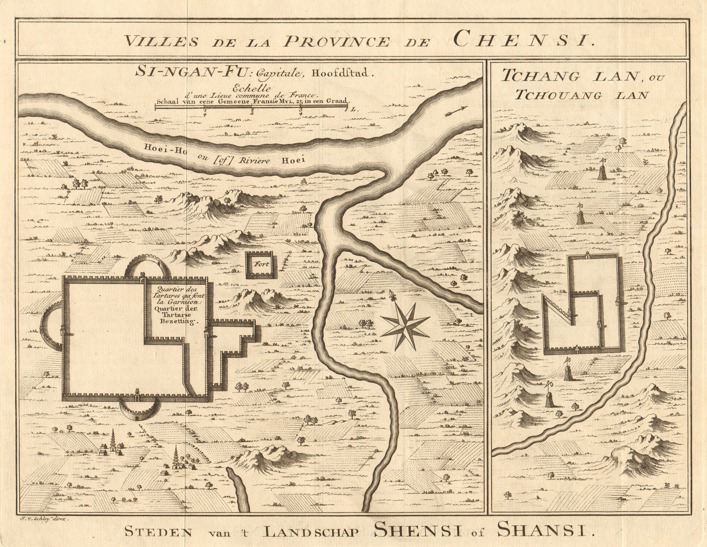 XIAN (Si-Ngan) city plan. Shuiluo, Zhuanglang Gansu China BELLIN/SCHLEY 1749 map