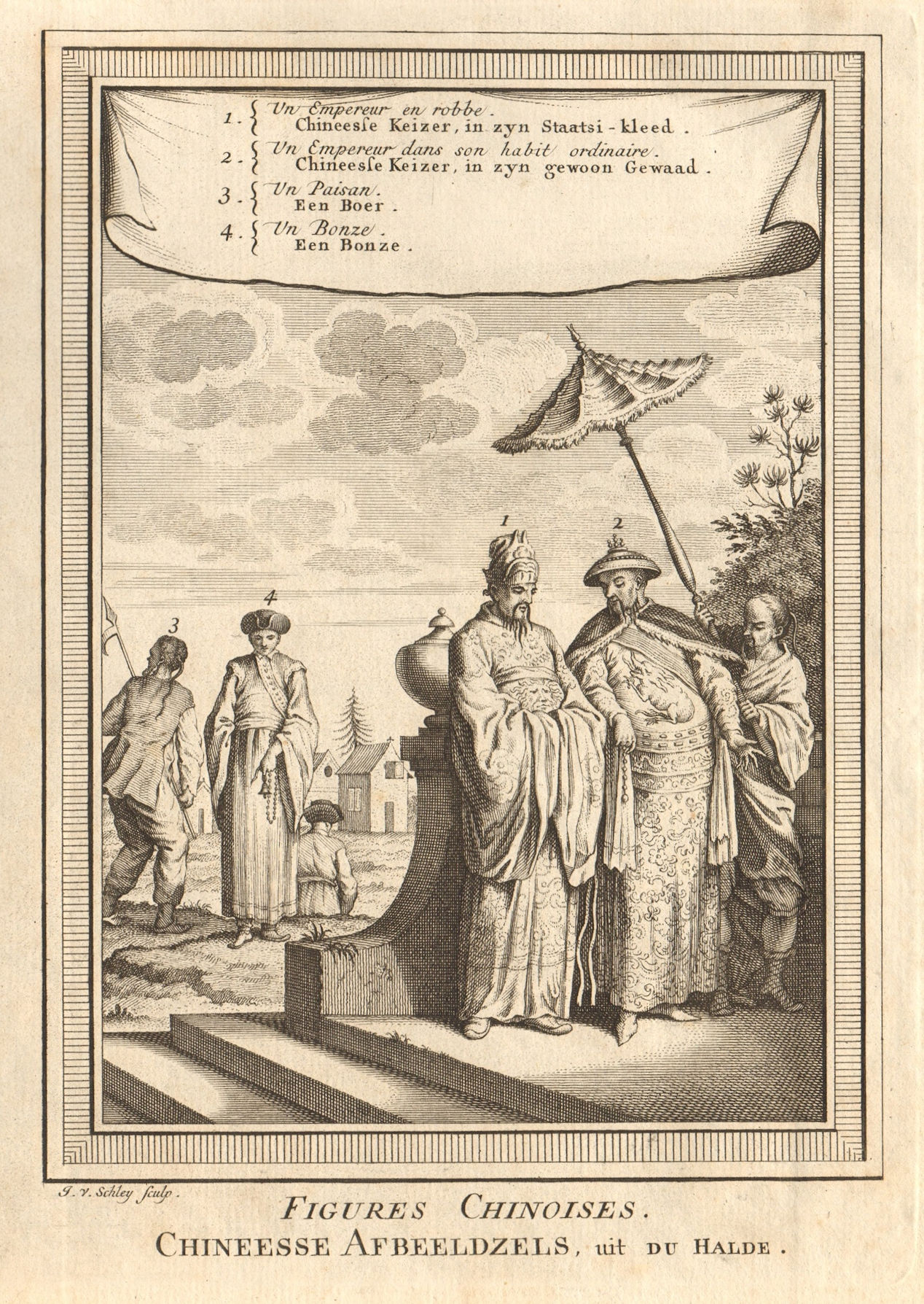 'Figures Chinoises'. Chinese Emperor. Buddhist monk / Bonze. China. SCHLEY 1749