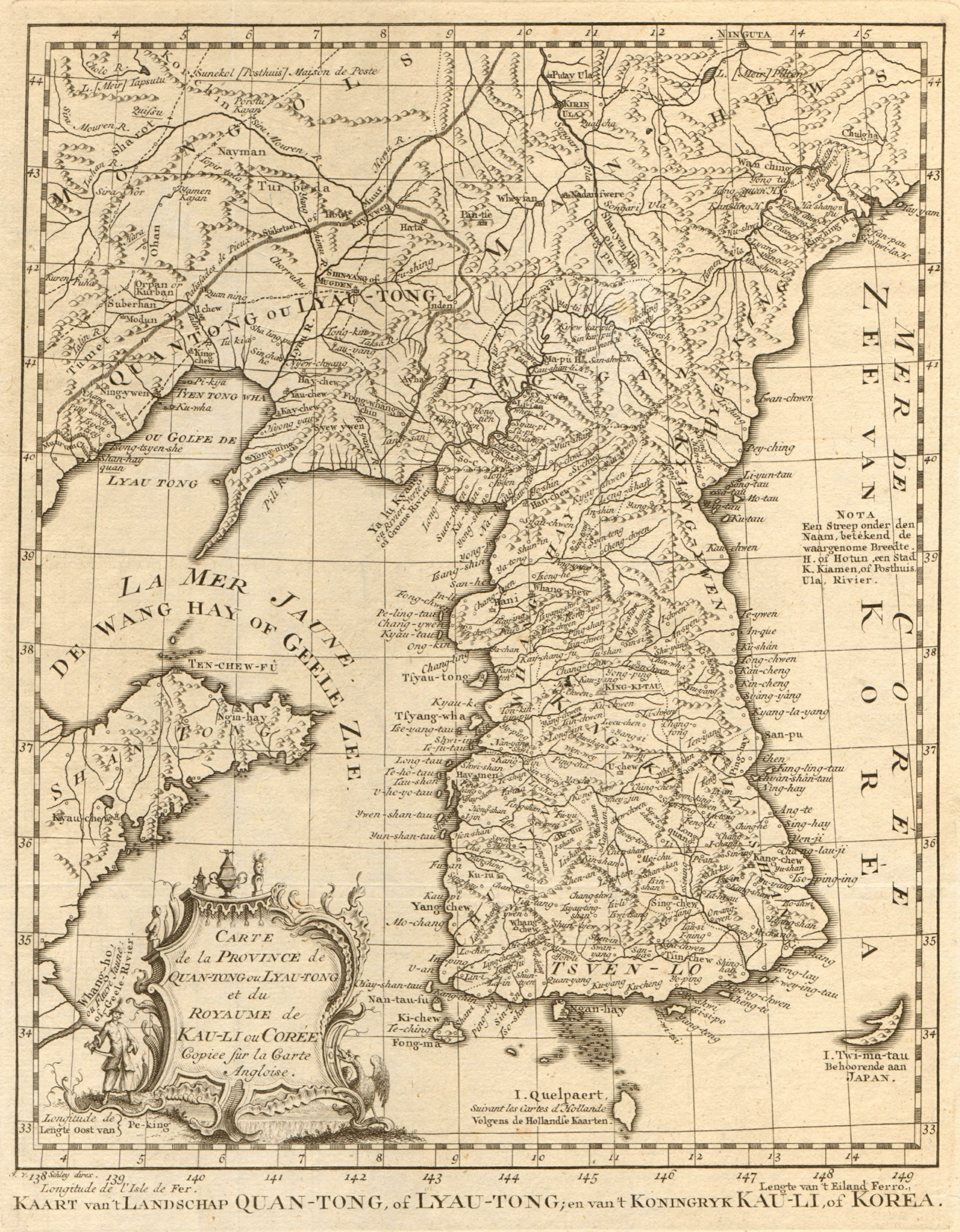 Province de Quan-tong & Royaume de Kauli ou Corée. Korea BELLIN/SCHLEY 1749 map