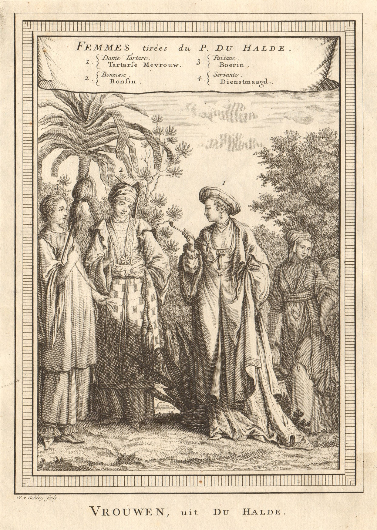 Chinese ladies. Tartar lady Bonzess Buddhist nun Peasant Servant. SCHLEY 1749