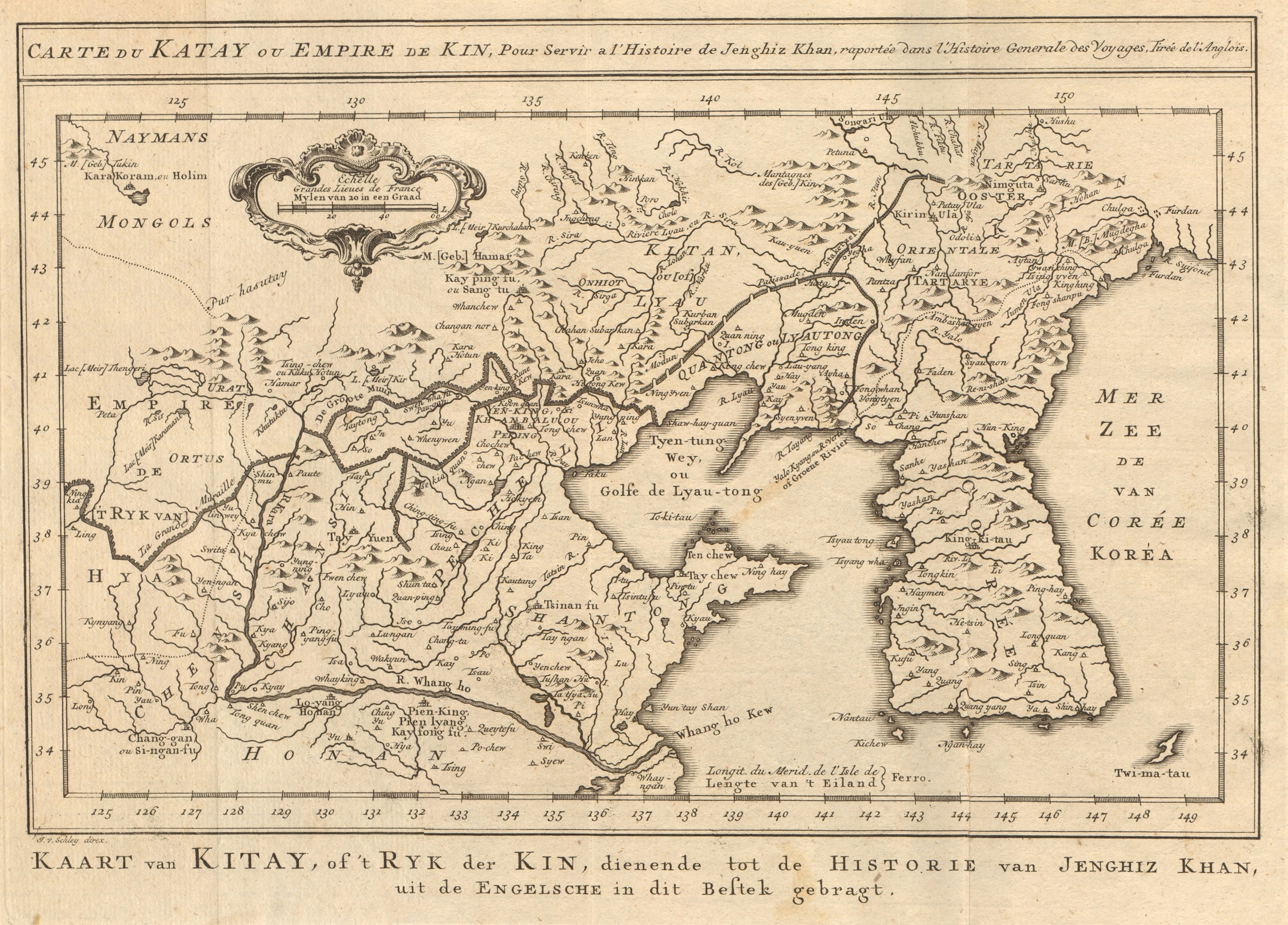'Carte du Katay ou Empire de Kin'. Cathay. N China. Korea BELLIN/SCHLEY 1749 map