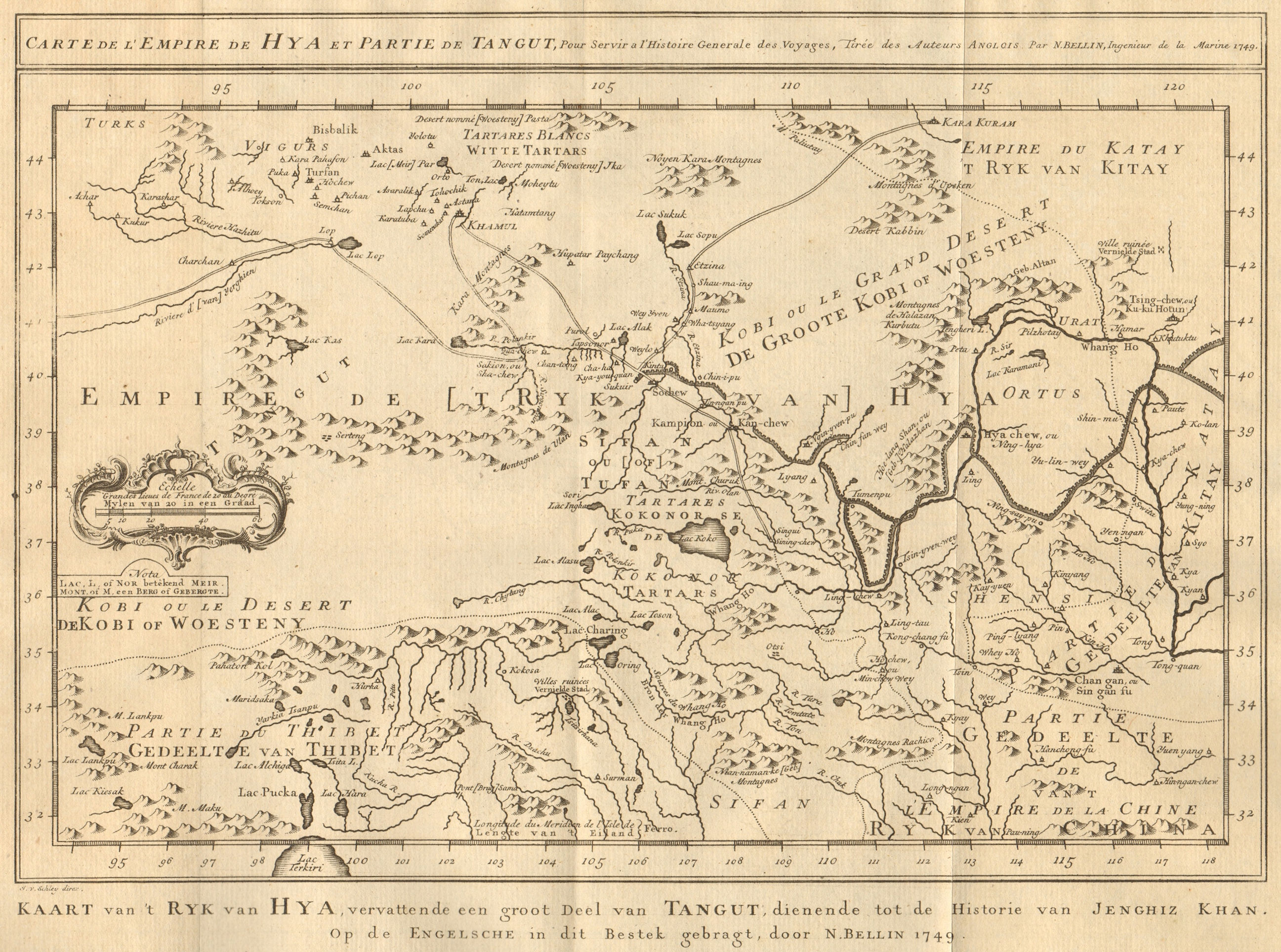 'L’Empire de Hya et partie de Tangut'. Xi Xia. China. BELLIN/SCHLEY 1749 map