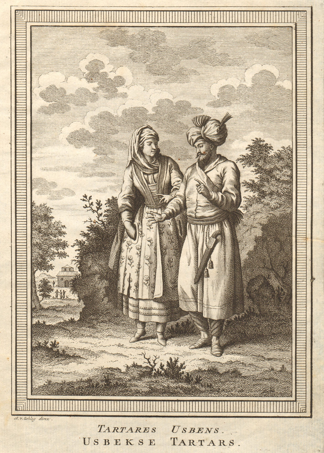 'Tartares Usbens'. Uzbekistan. Usbek Tartars. SCHLEY 1749 old antique print