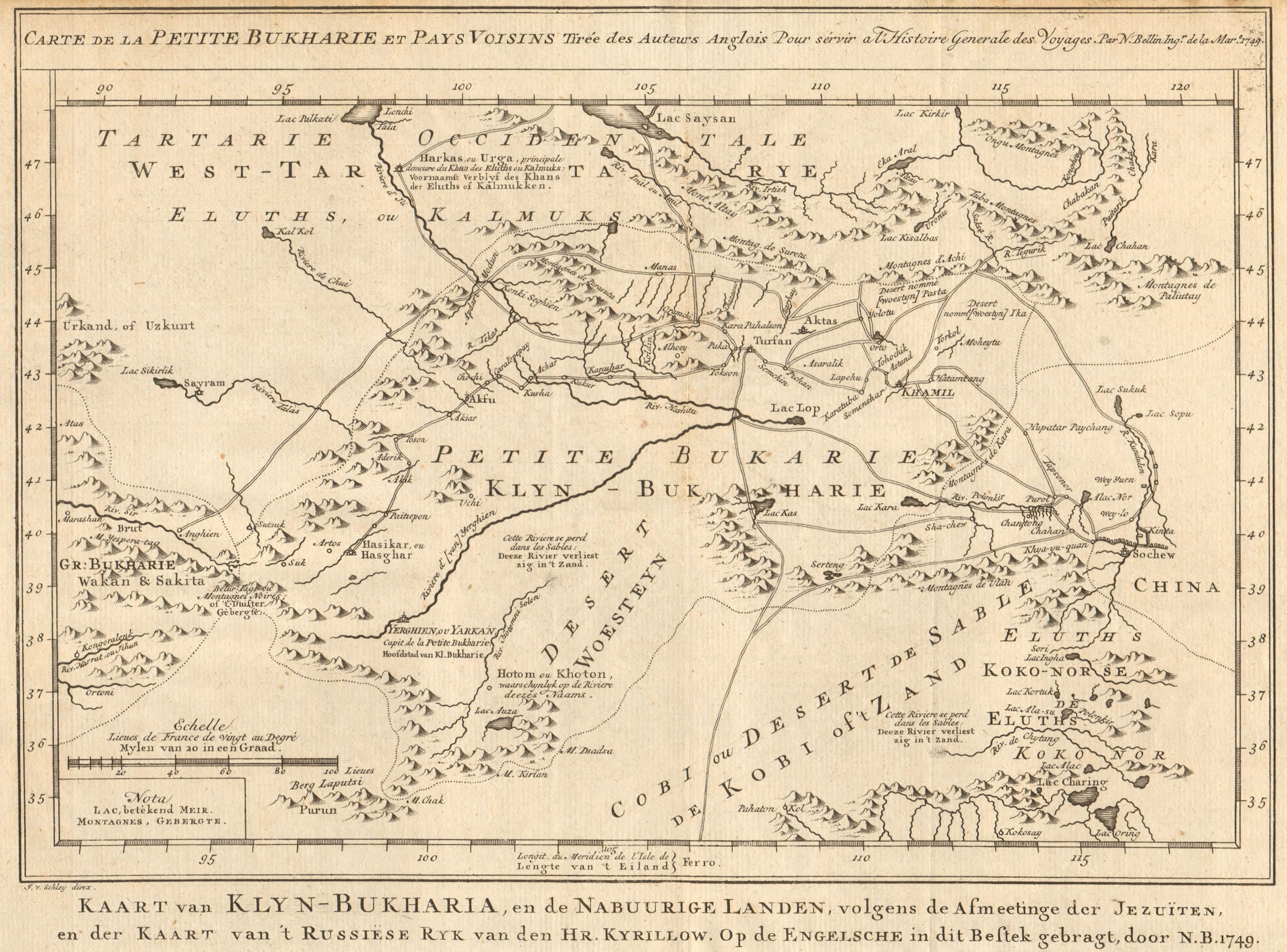 'Petite Bukkarie'. Central Asia. Little Bukhara. W China. BELLIN/SCHLEY 1749 map