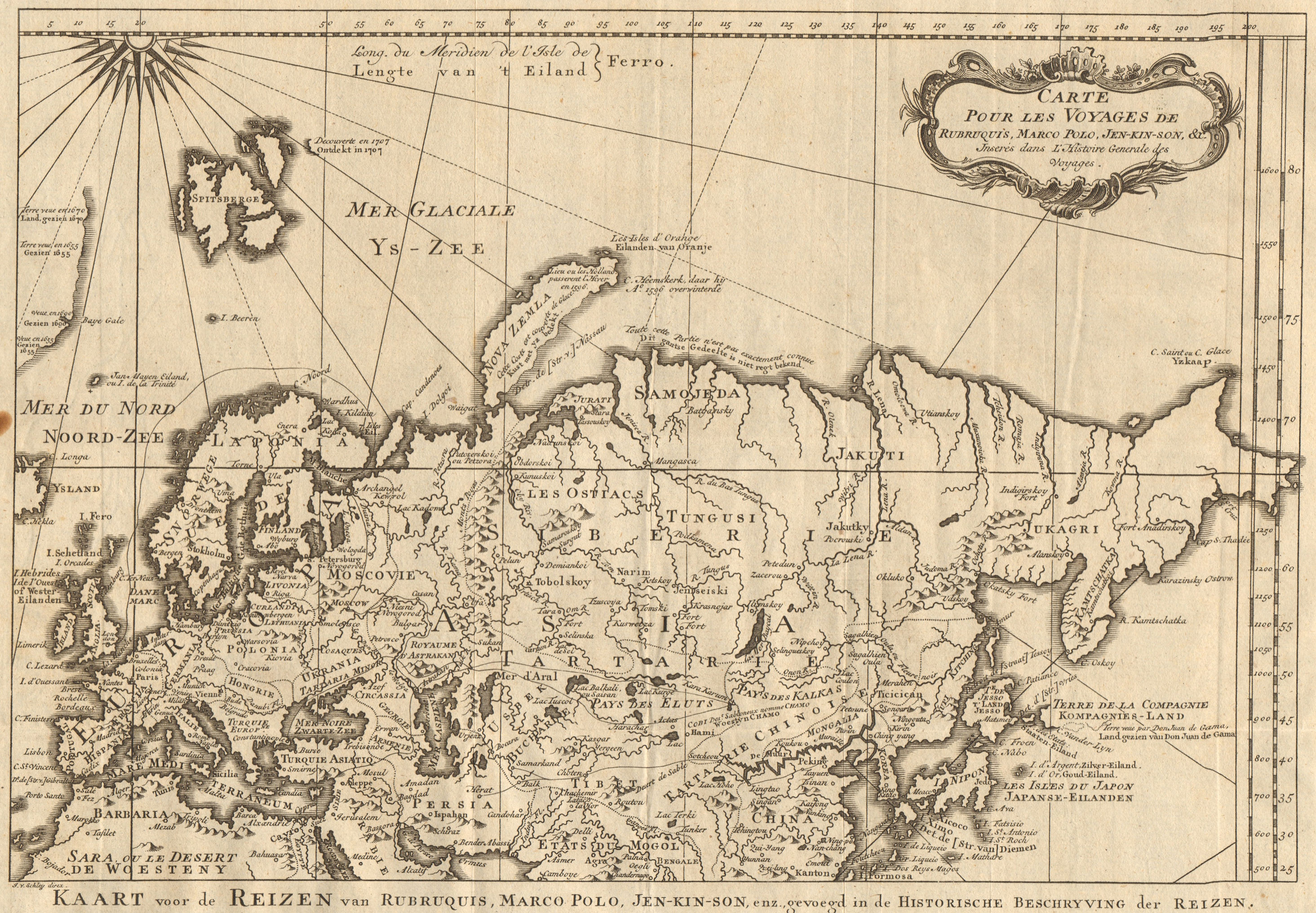 Associate Product 'Les voyages de Rubruquis, Marco Polo, Jenkinson'. BELLIN/SCHLEY 1749 old map