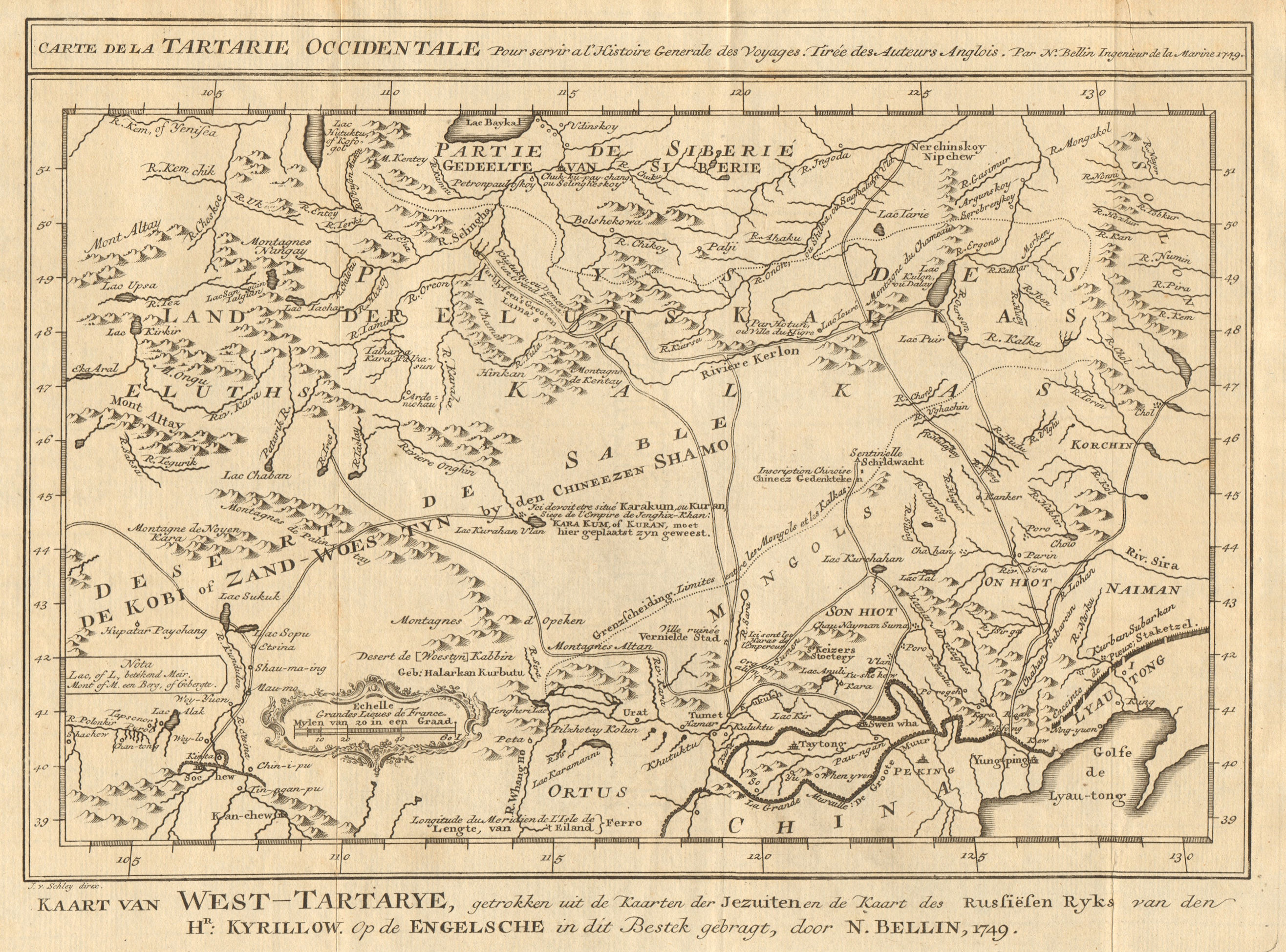 'Tartarie Occidentale'. Mongolia Western Tartary N China. BELLIN/SCHLEY 1749 map