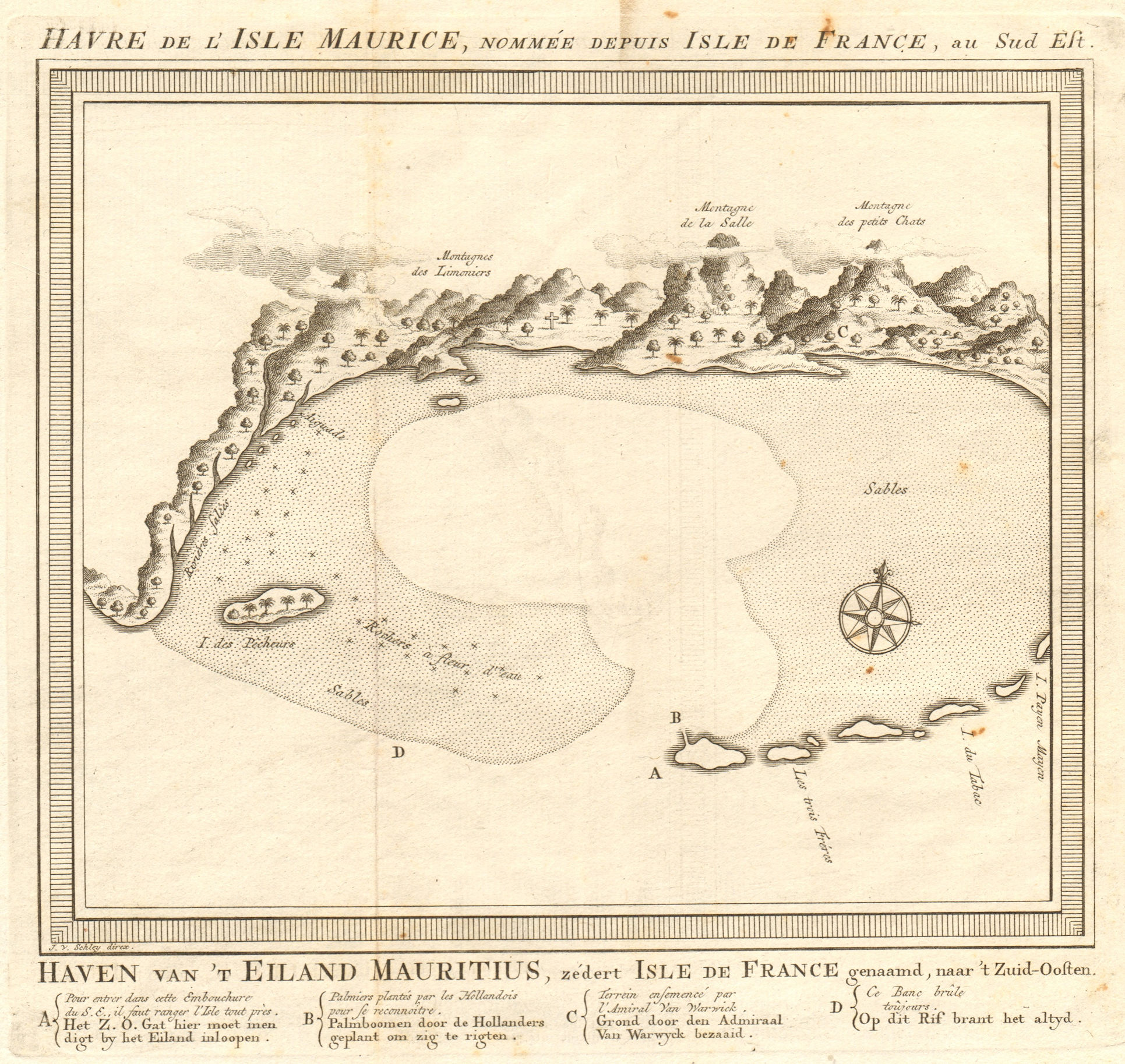 'Havre de L’Isle Maurice'. Mauritius. Grand Port. BELLIN/SCHLEY 1753 old map