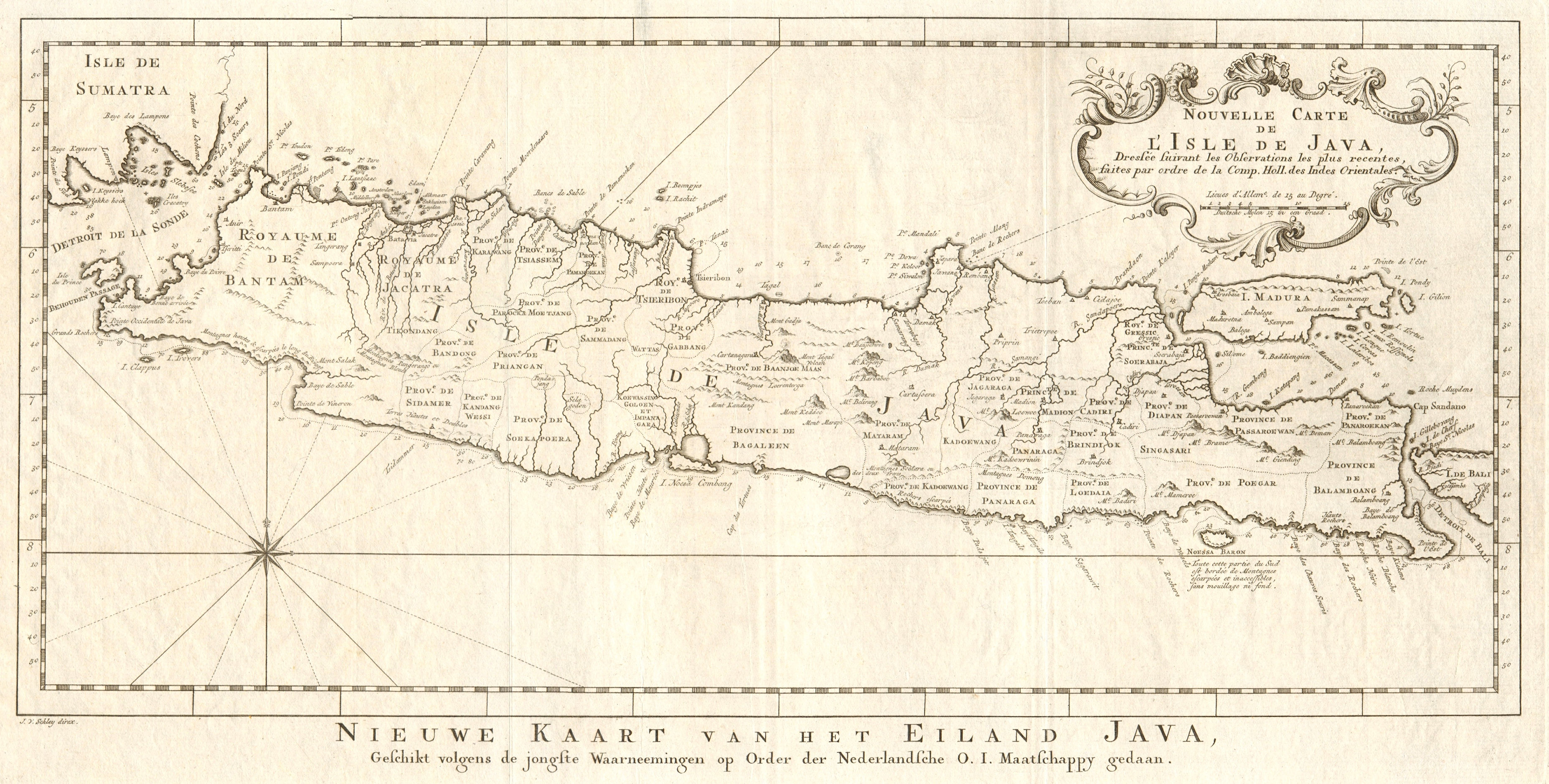 'Nouvelle Carte de l’Isle de Java'. Dutch East India Co. BELLIN/SCHLEY 1753 map