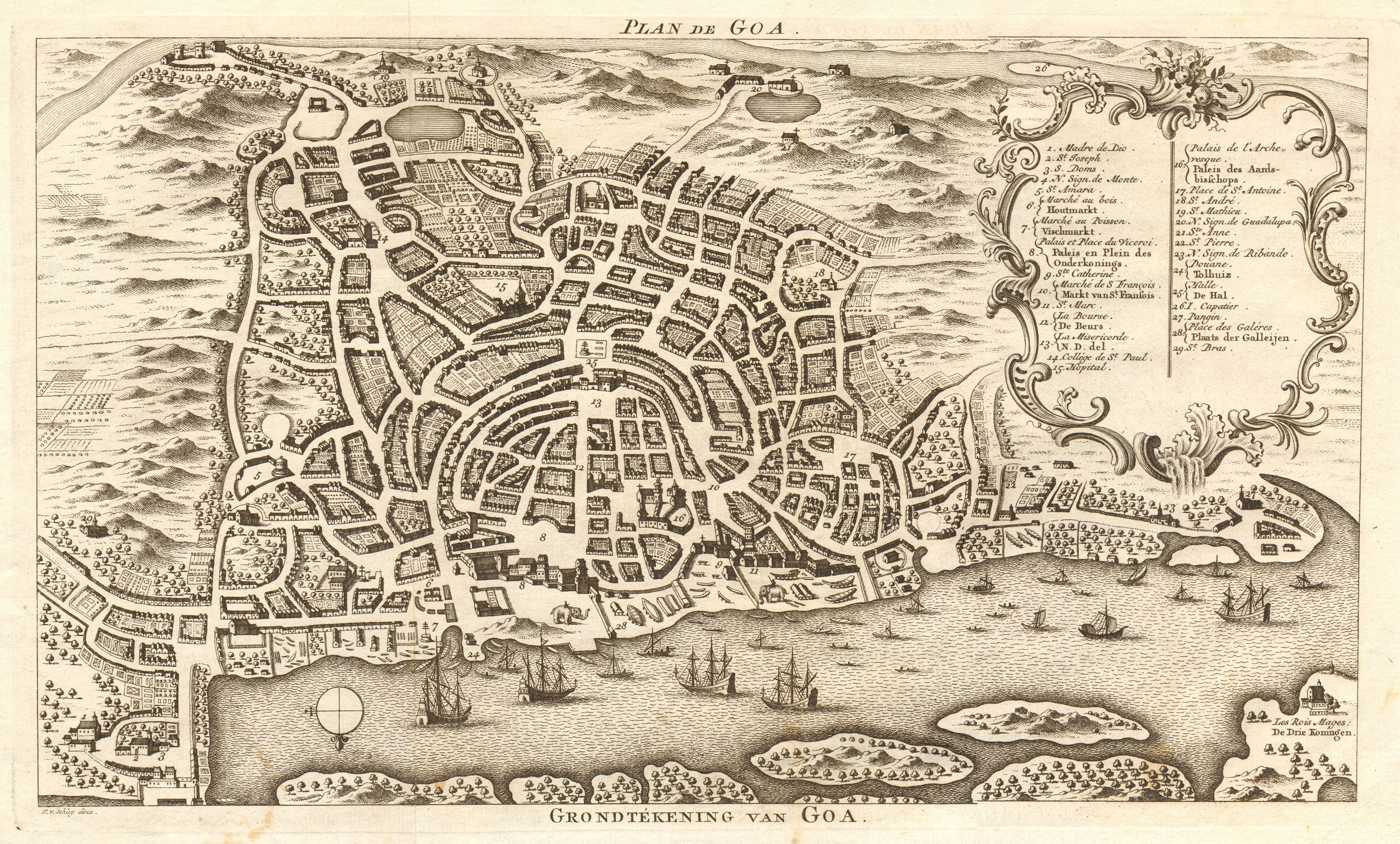 Town city 'Plan de Goa'. Portuguese India. BELLIN / SCHLEY 1753 old map