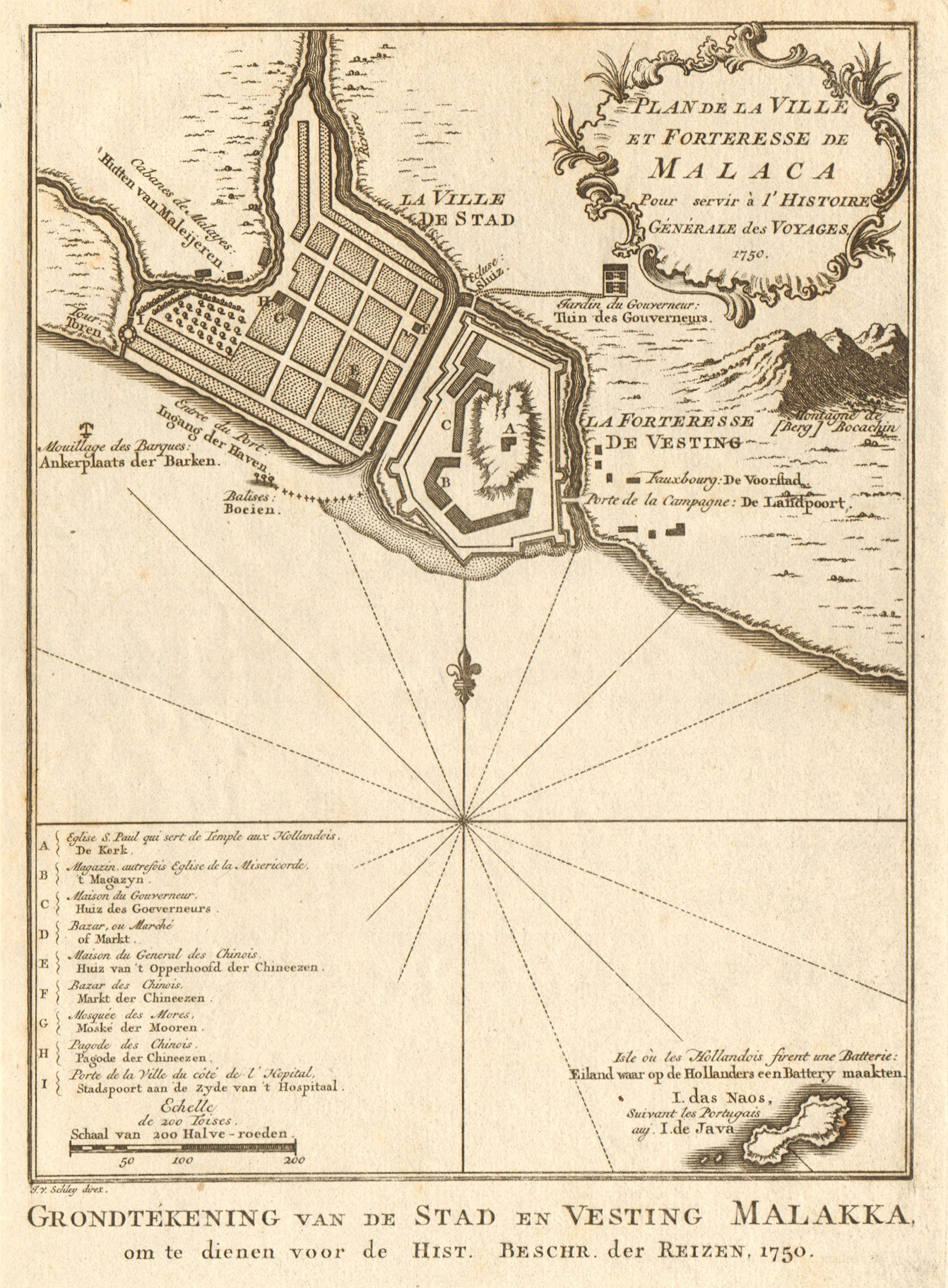 'Plan de la Ville et Forteresse de Malaca'. Malacca. BELLIN/SCHLEY 1753 map