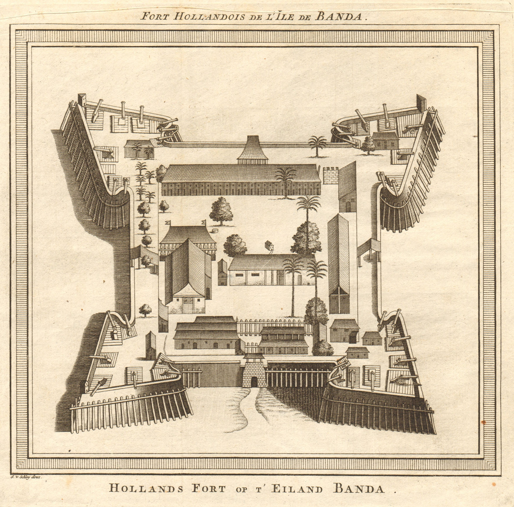 Associate Product 'Fort Hollandois, de l'Ile de Banda'. Ft Nassau, Maluku. BELLIN/SCHLEY 1753 map