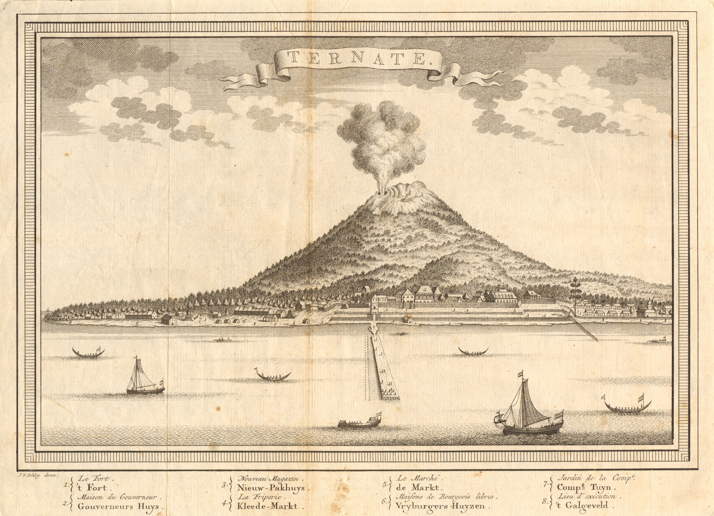 Associate Product Ternate town & Gamalama volcano, Molucca Maluku islands. Indonesia. SCHLEY 1755