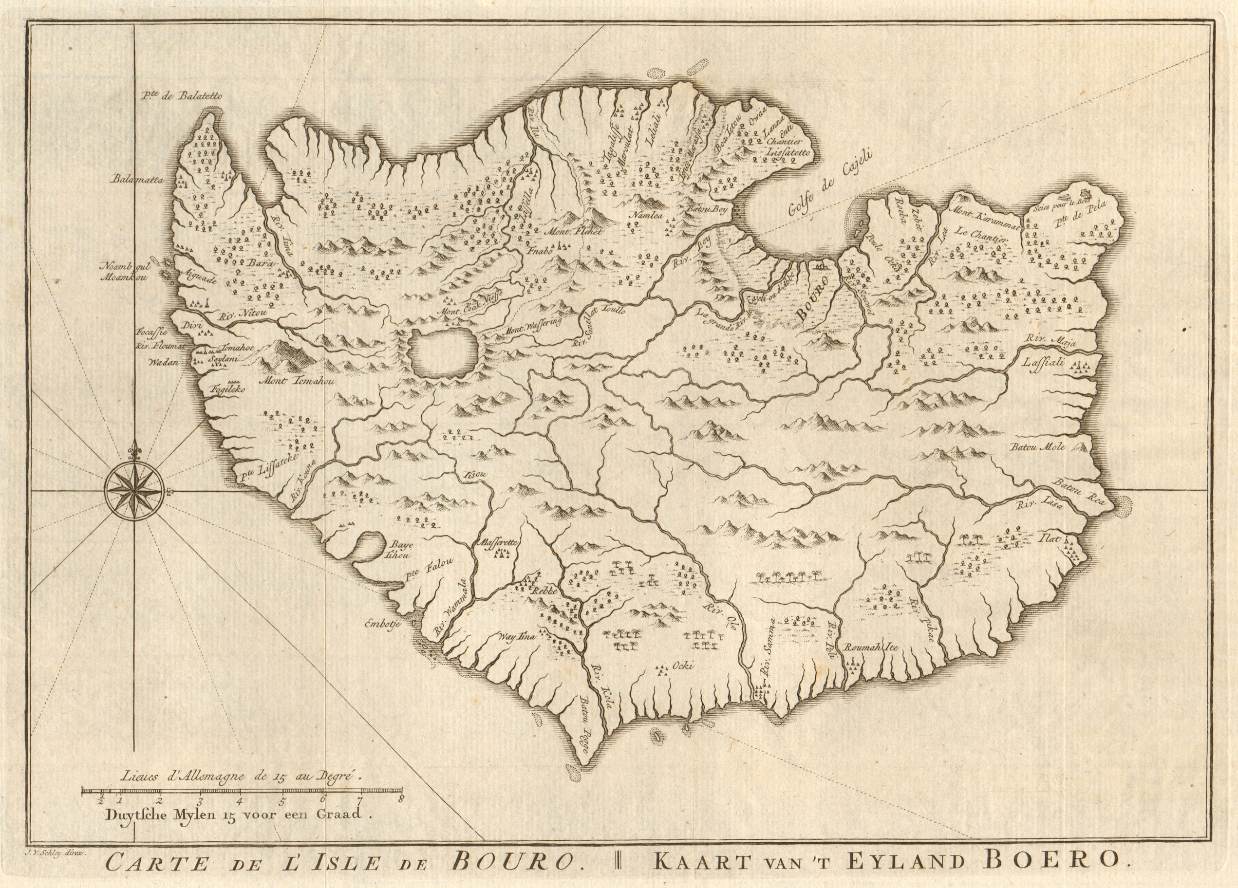 'Carte de I’lsle de Bouro'. Buru island, Molucca/Maluku. BELLIN/SCHLEY 1755 map