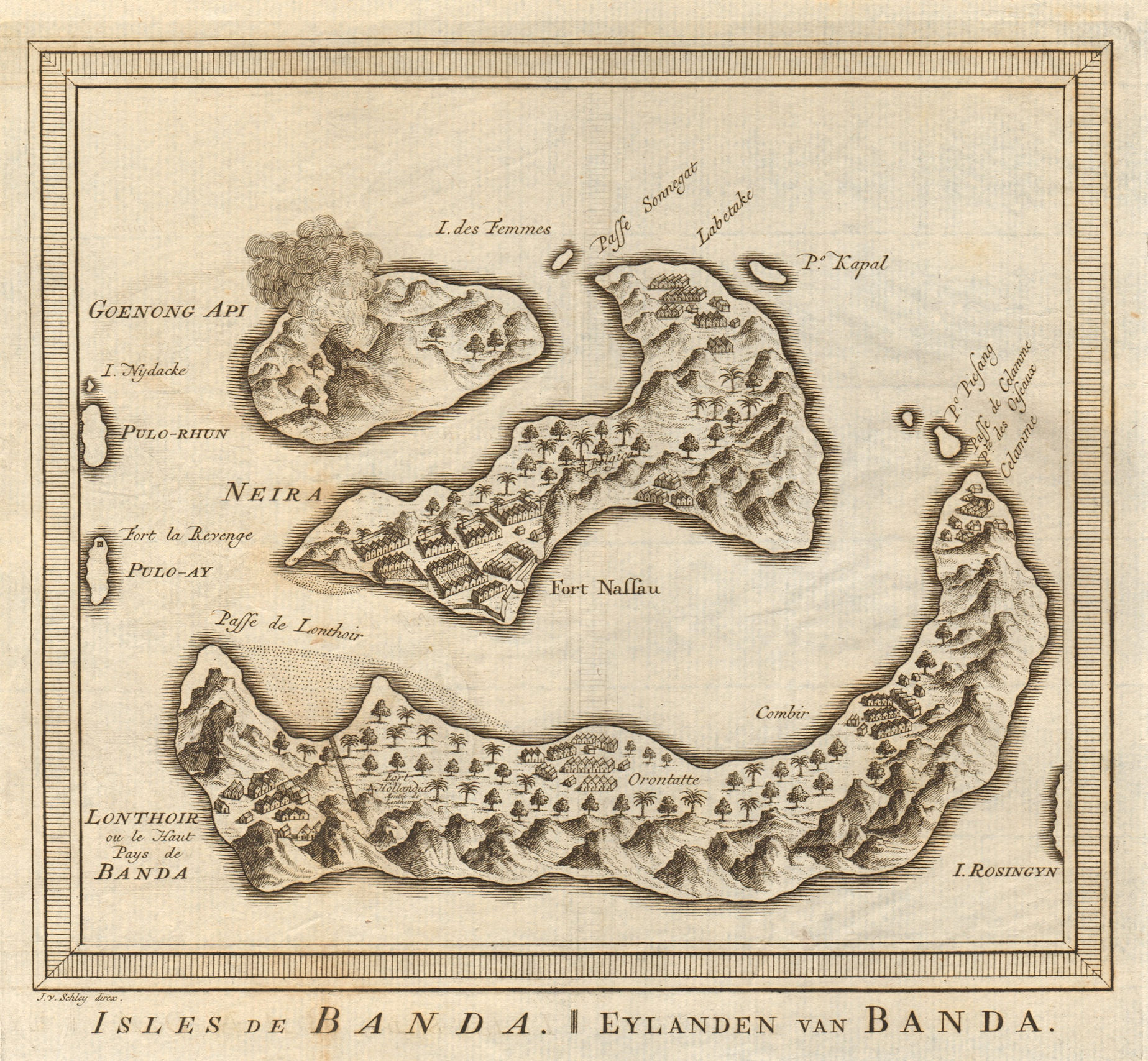 'Isles de Banda' islands Molucca Maluku Naira Fort Nassau BELLIN/SCHLEY 1755 map