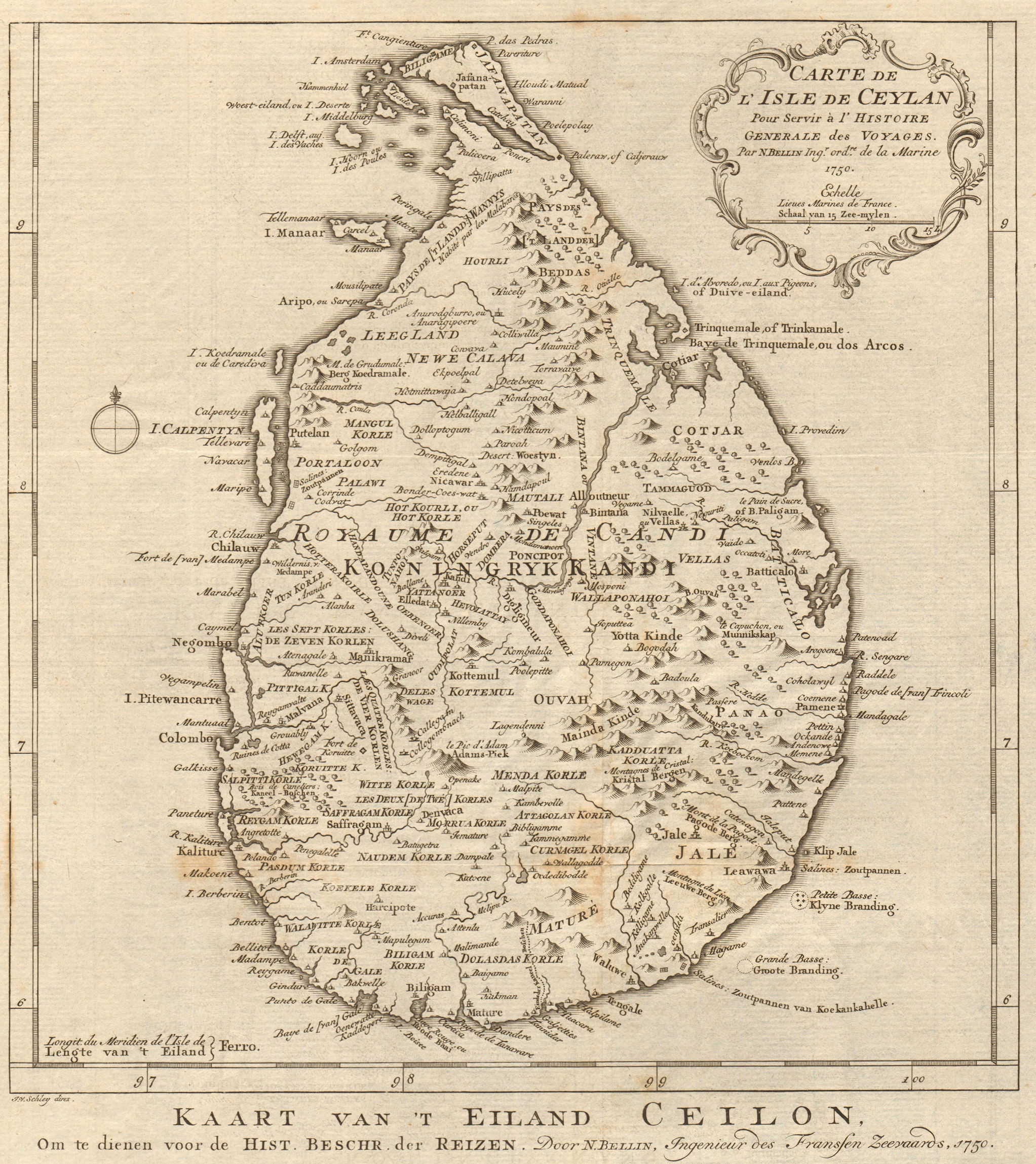 'Carte de l’lsle de Ceylan'. Sri Lanka. Island of Ceylon. BELLIN/SCHLEY 1755 map