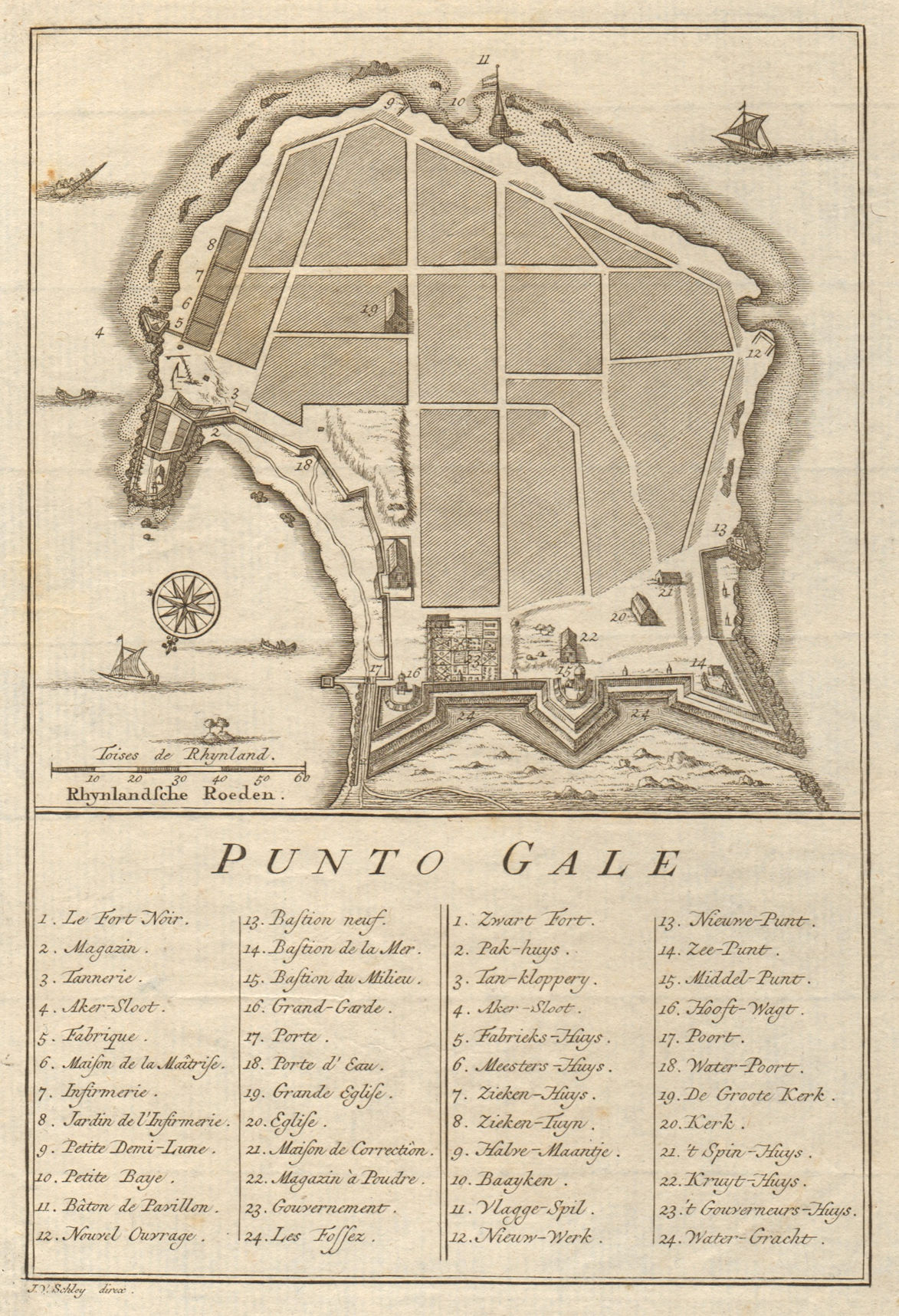 'Punto Gale'. Sri Lanka. Galle town city plan. BELLIN / SCHLEY 1755 old map