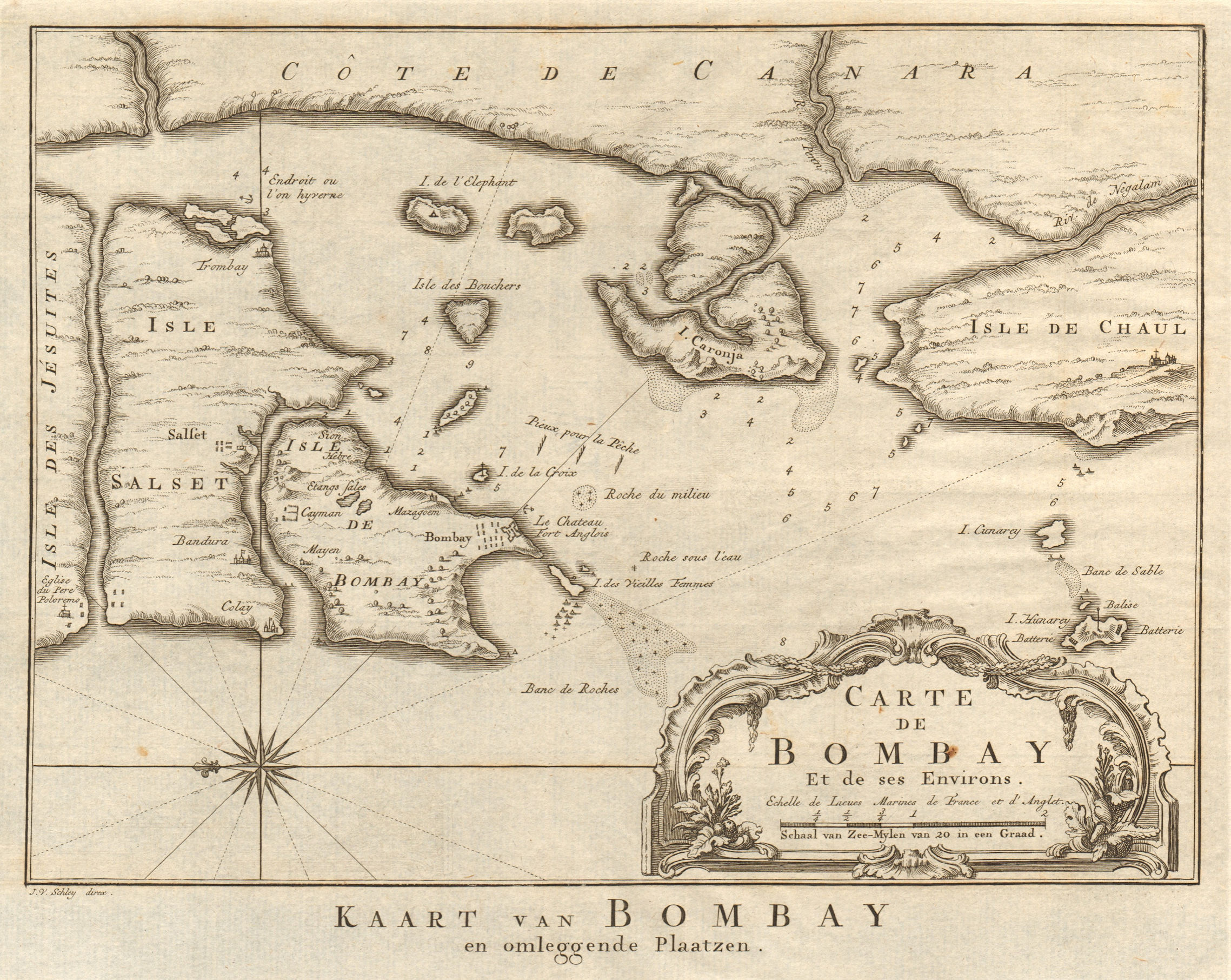 'Carte de Bombay et de ses environs'. Mumbai, India. BELLIN/SCHLEY 1755 map