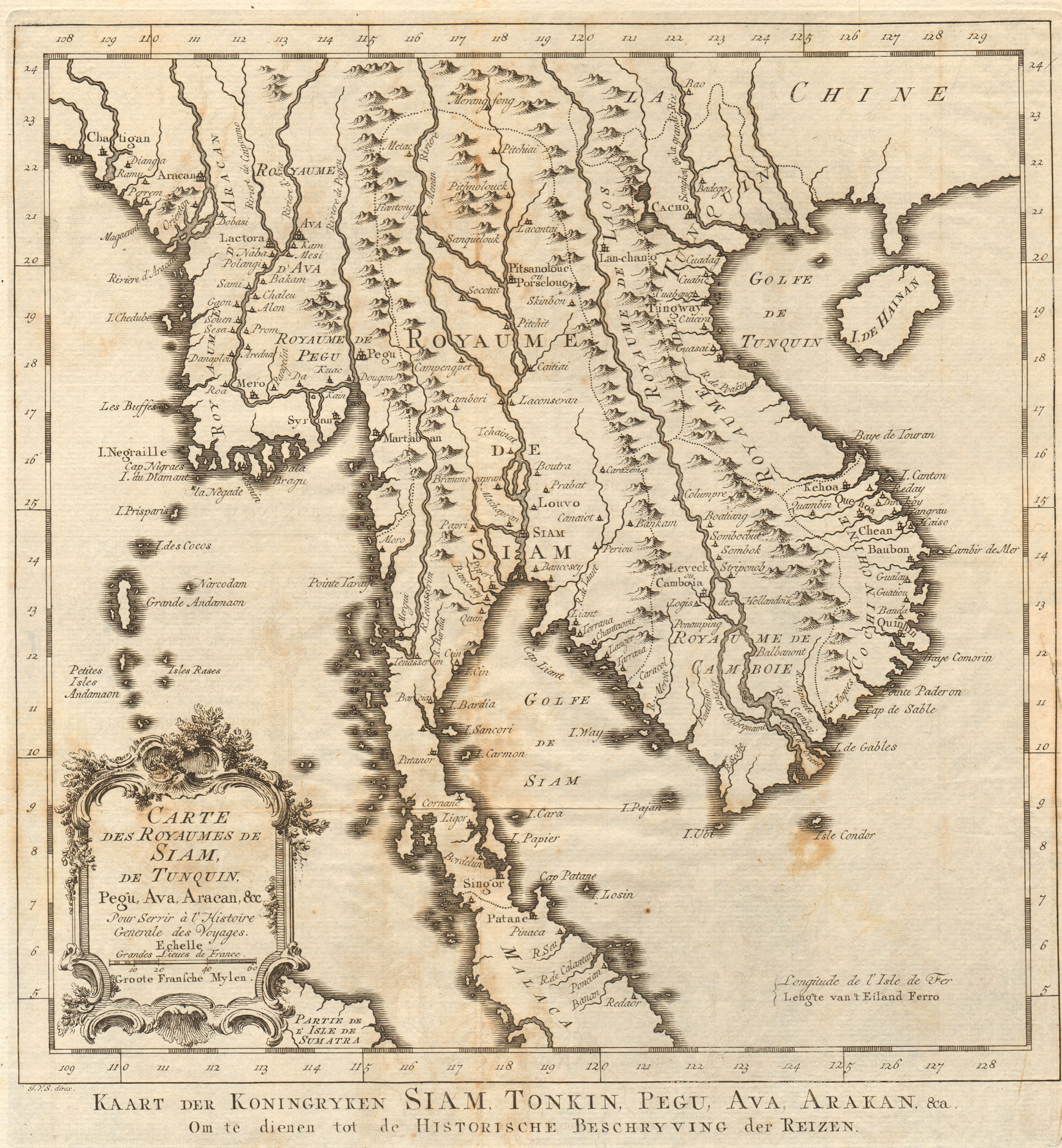 'Royaumes de Siam, Tunquin, Pegu, Ava, Aracan'. Indochina BELLIN/SCHLEY 1755 map