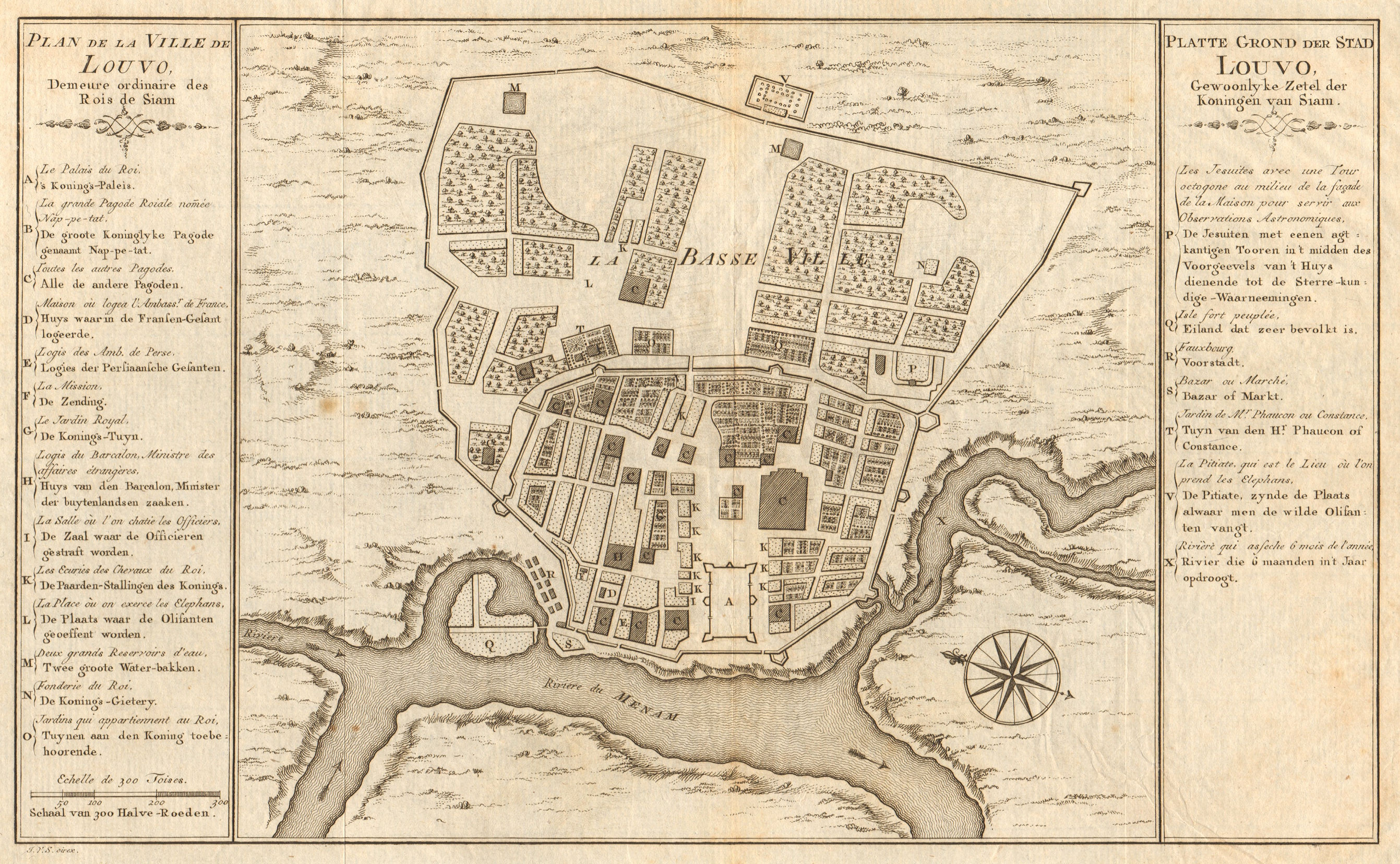Town city 'Plan de la Ville de Louvo'. Lopburi, Thailand. BELLIN/SCHLEY 1755 map