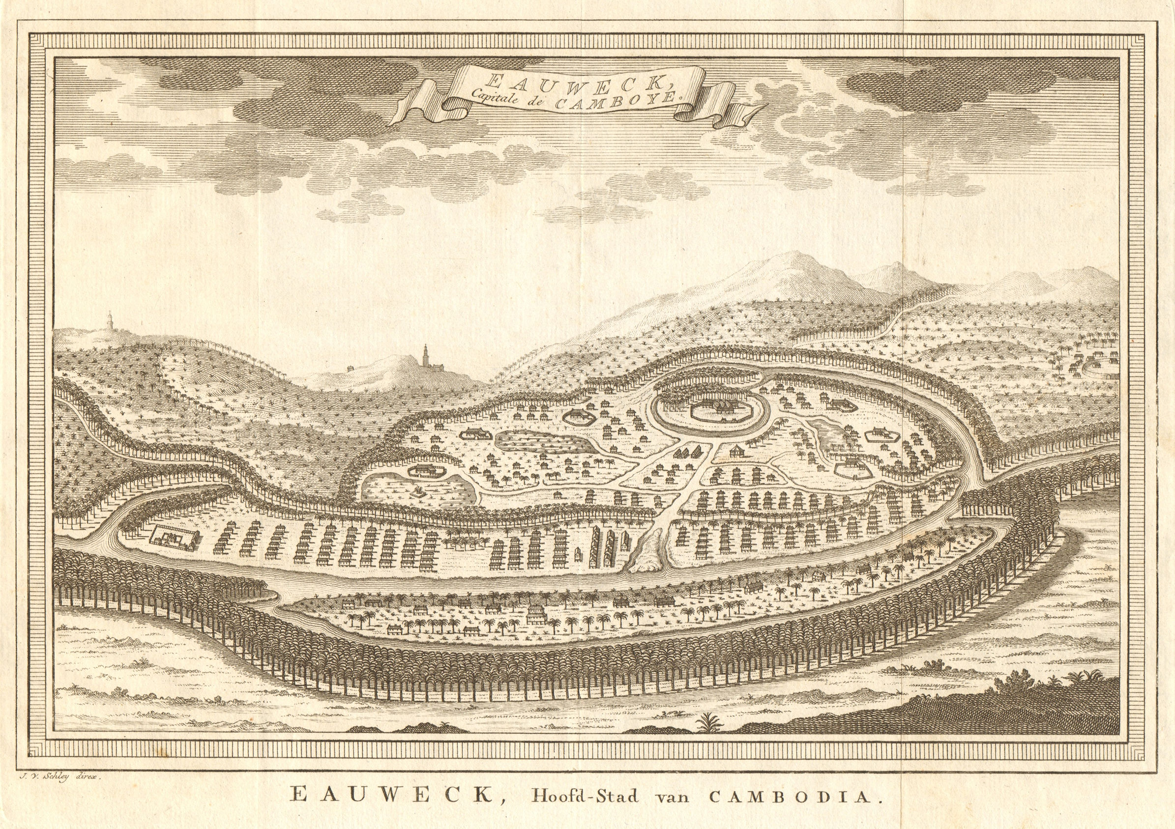 'Eauweck, Capitale de Camboye'. Longvek, Cambodia plan. BELLIN/SCHLEY 1755 map