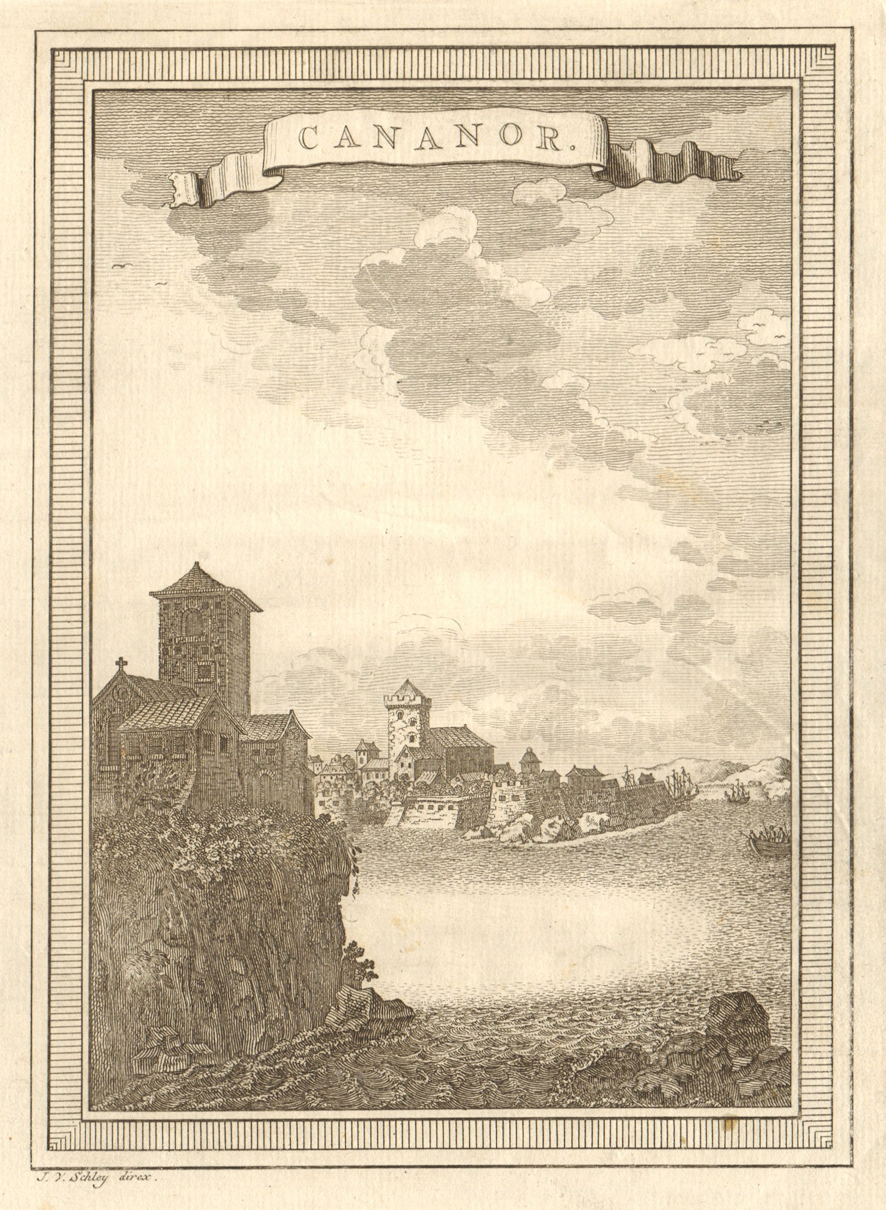 'Cananor'. View of Kannur, Kerala, India. SCHLEY 1755 old antique print