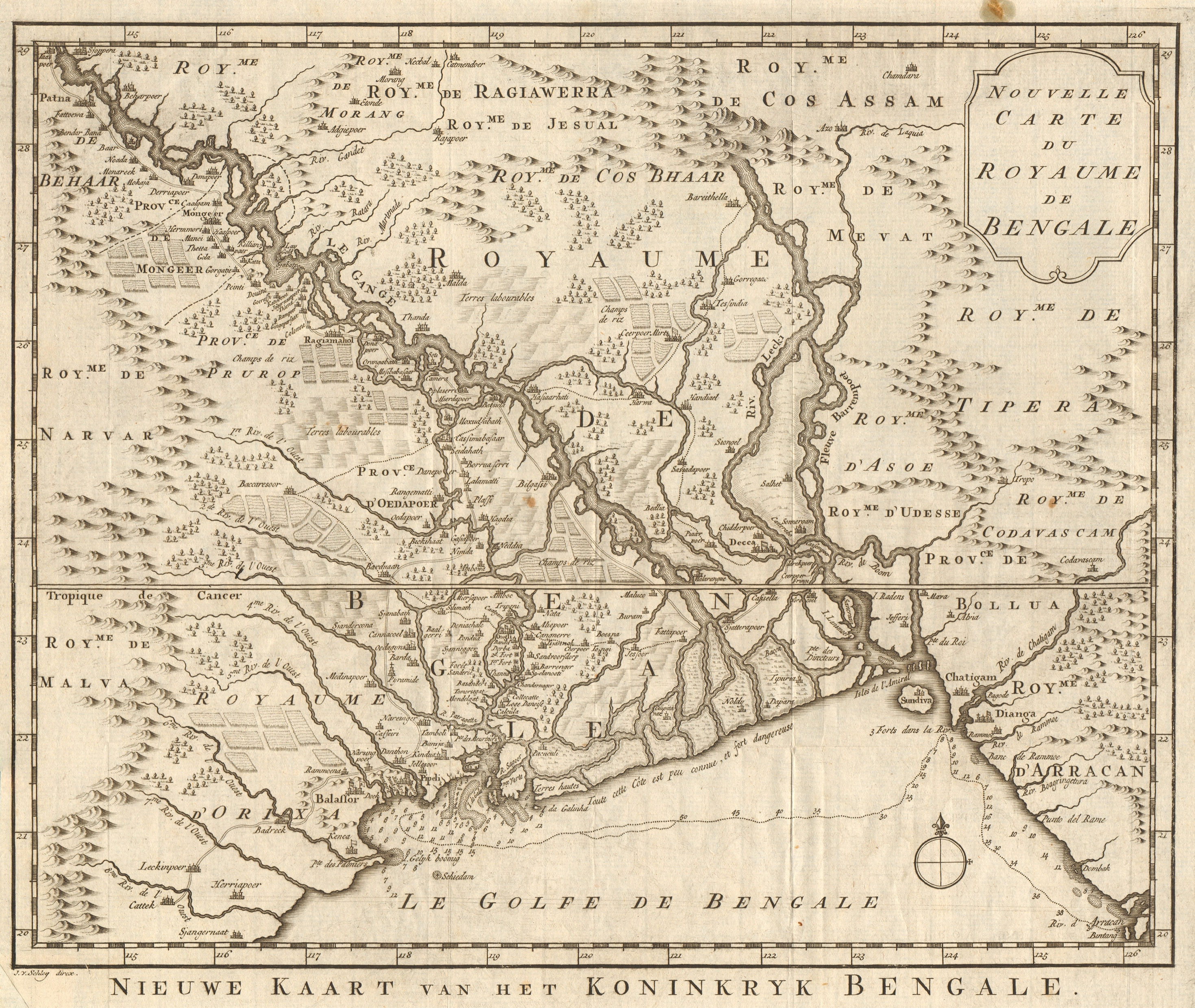 'Nouvelle Carte du Royaume de Bengale'. Bangladesh Ganges BELLIN/SCHLEY 1755 map